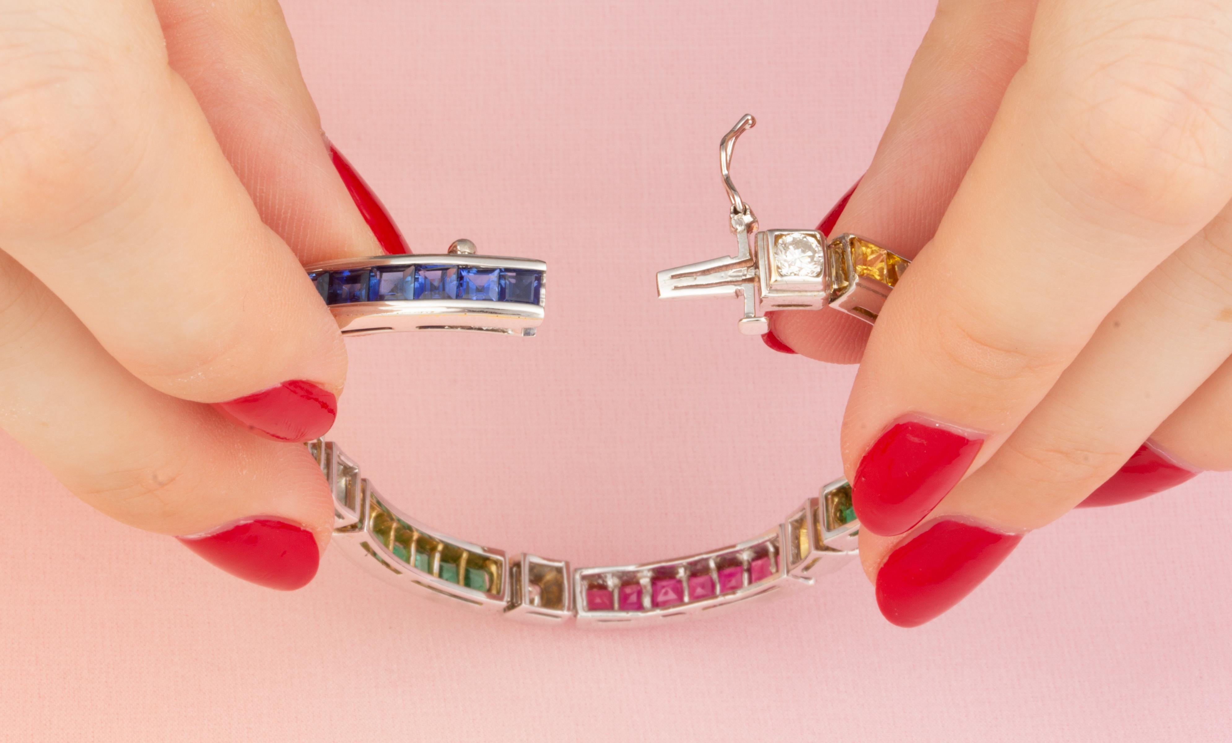 Ella Gafter Sapphire Ruby Emerald Diamond Tennis Bracelet In New Condition In New York, NY