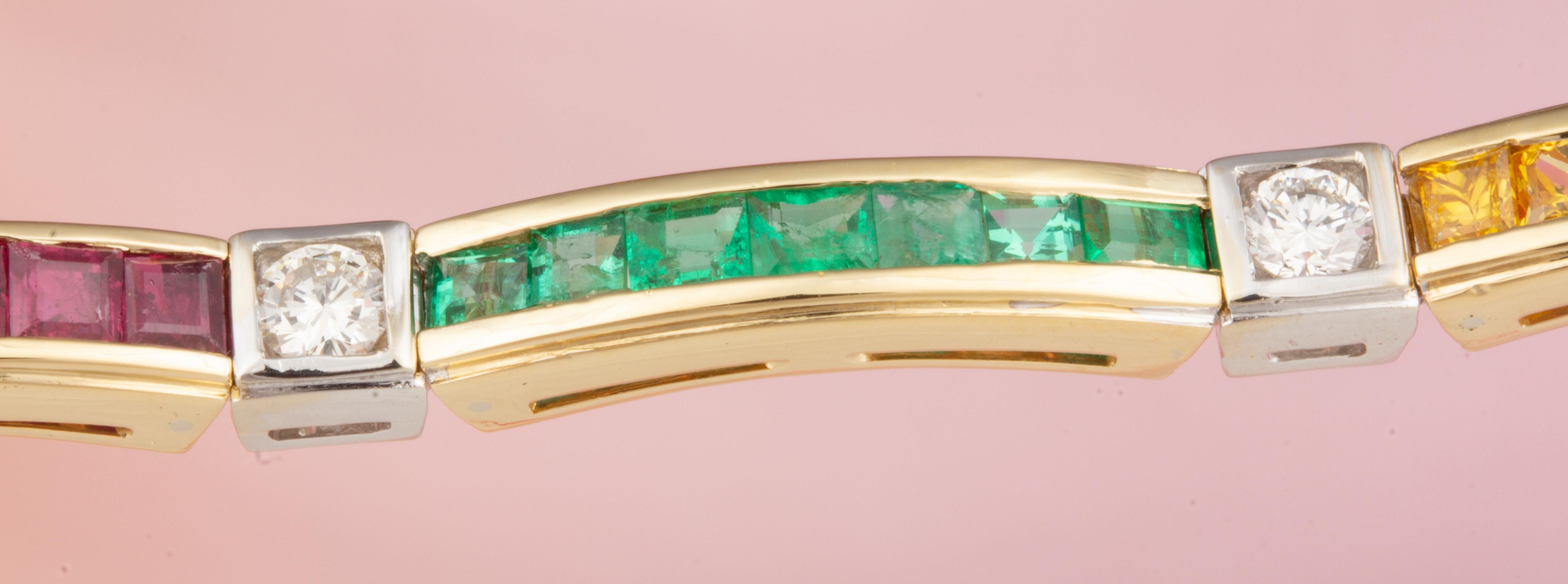 Women's Ella Gafter Emerald Sapphire Ruby Diamond Tennis Bracelet For Sale