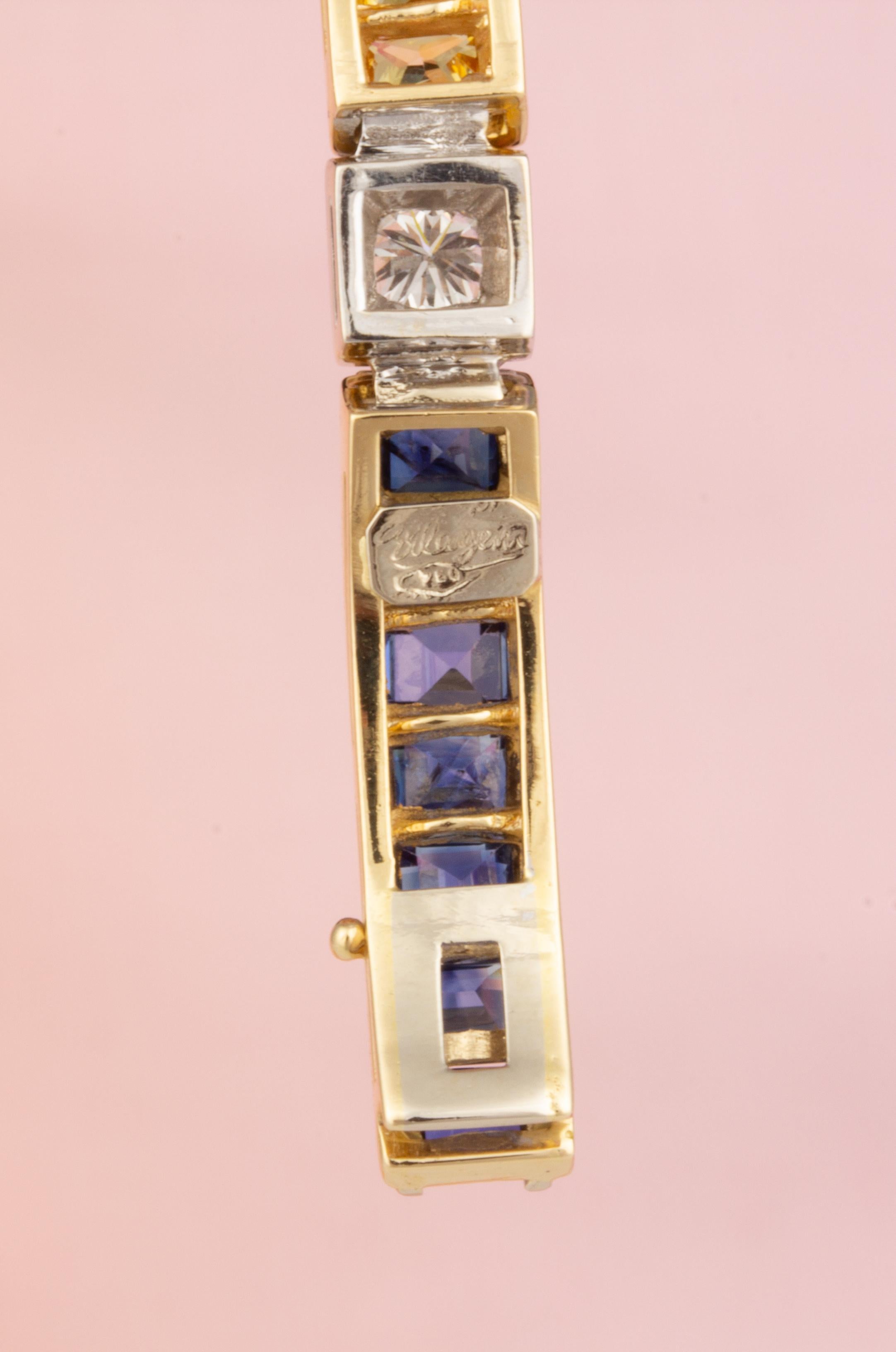Ella Gafter Emerald Sapphire Ruby Diamond Tennis Bracelet For Sale 1
