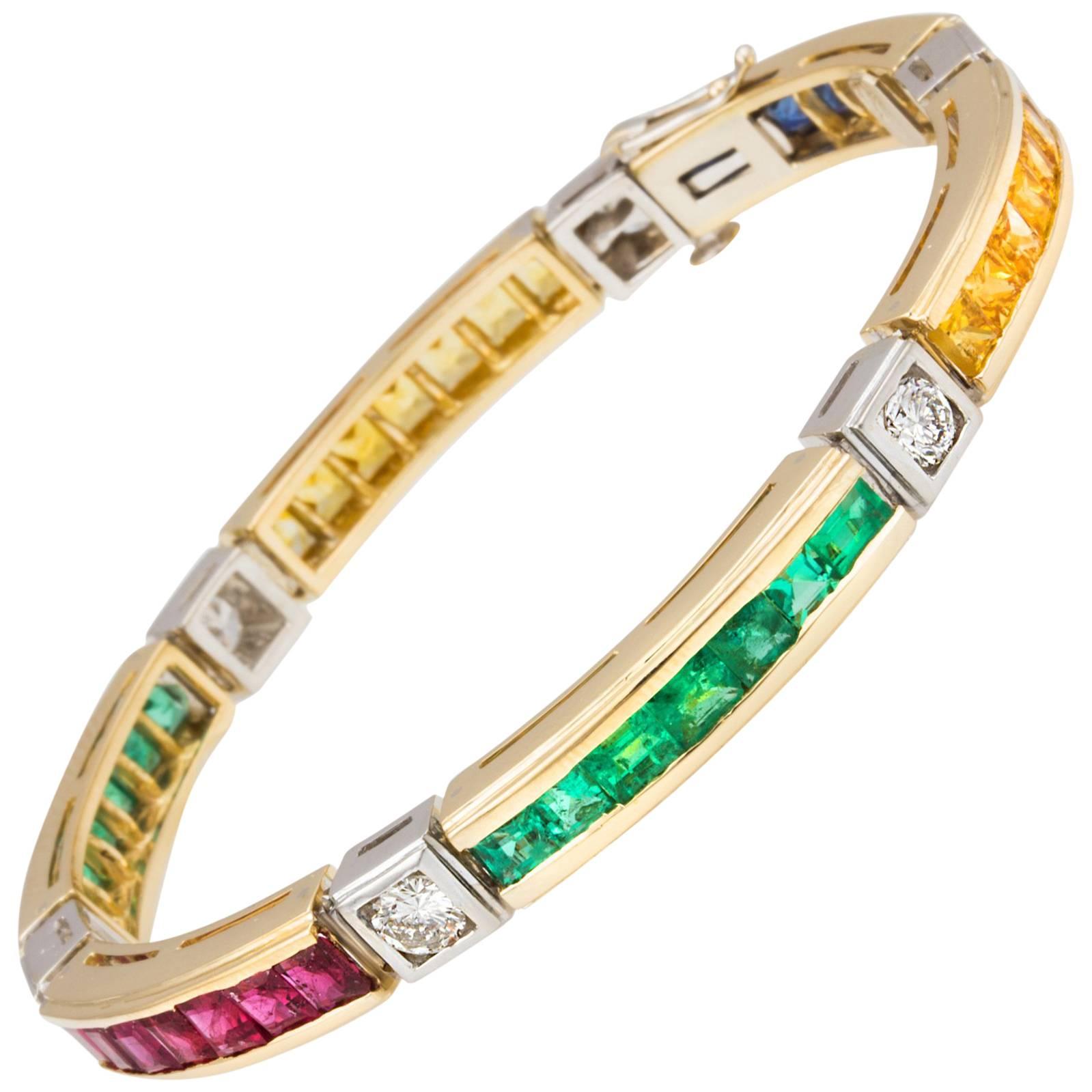 Ella Gafter Emerald Sapphire Ruby Diamond Tennis Bracelet For Sale