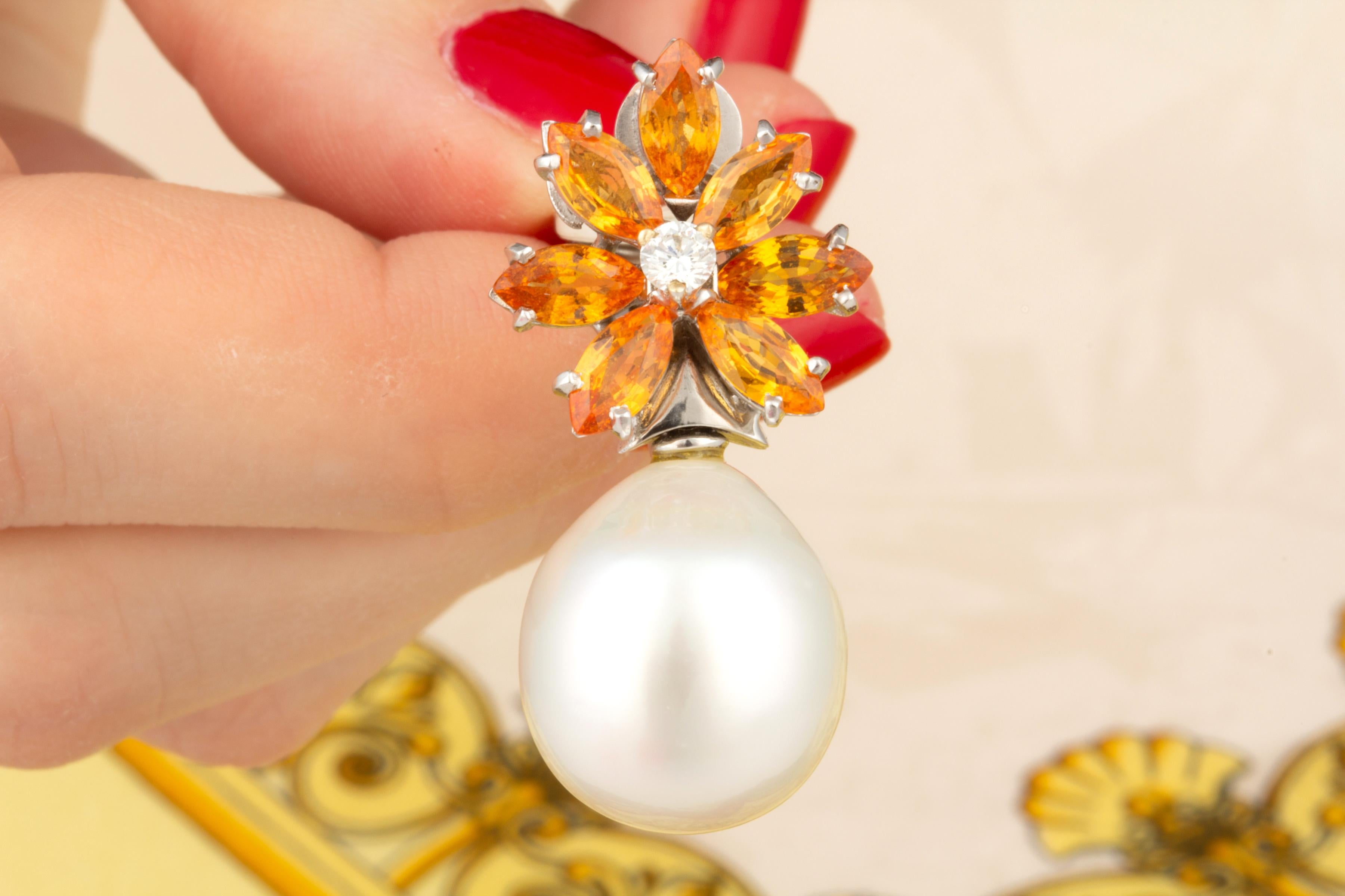 Ella Gafter Sapphire South Sea Pearl Diamond Earrings For Sale 1