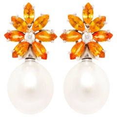 Ella Gafter Sapphire South Sea Pearl Diamond Earrings