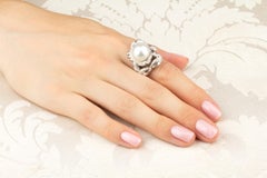 Scorpio Zodiac Cocktail Ring Diamonds Pearl Design by Ella Gafter