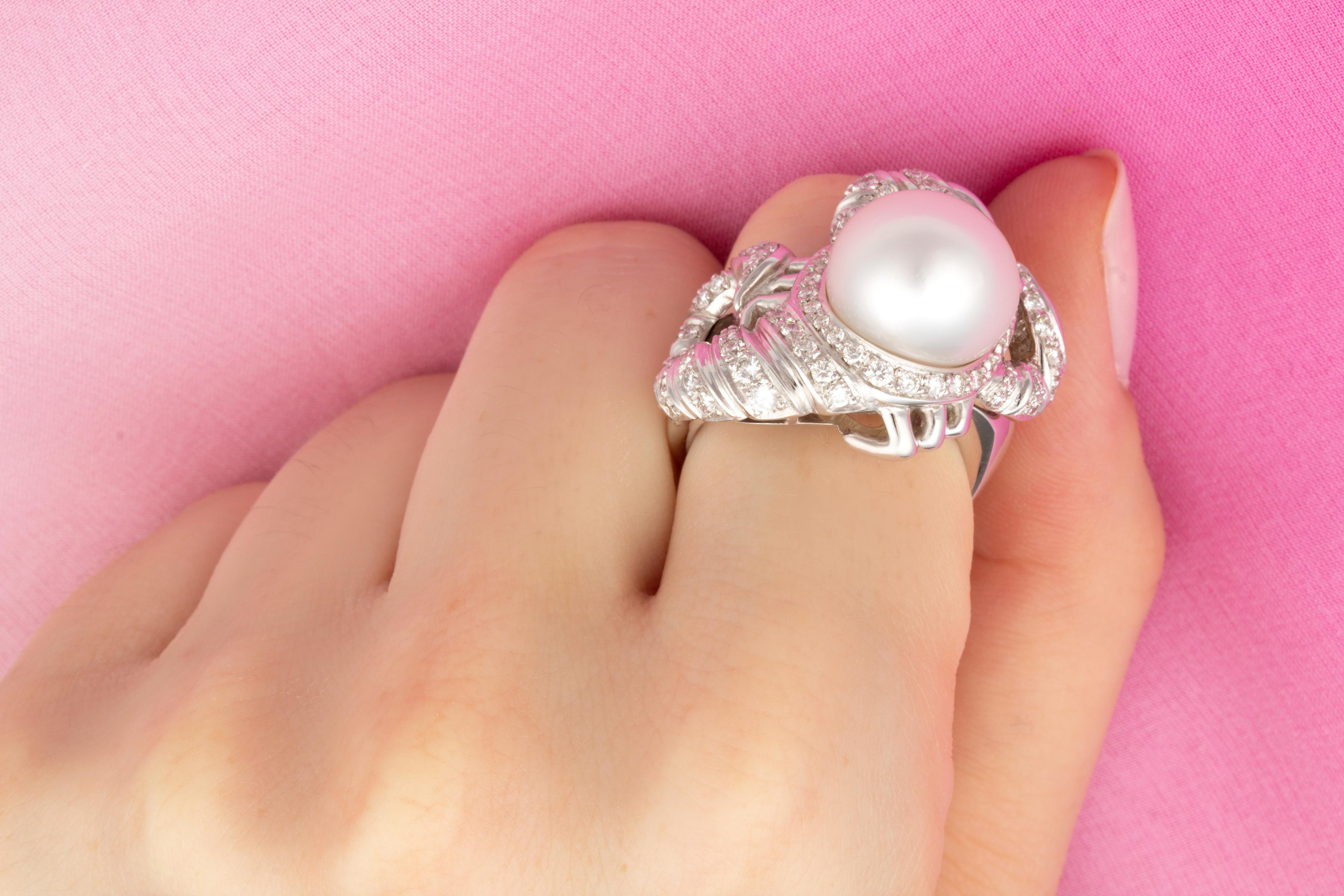 Artist Ella Gafter Scorpio Diamond Pearl Zodiac Ring For Sale
