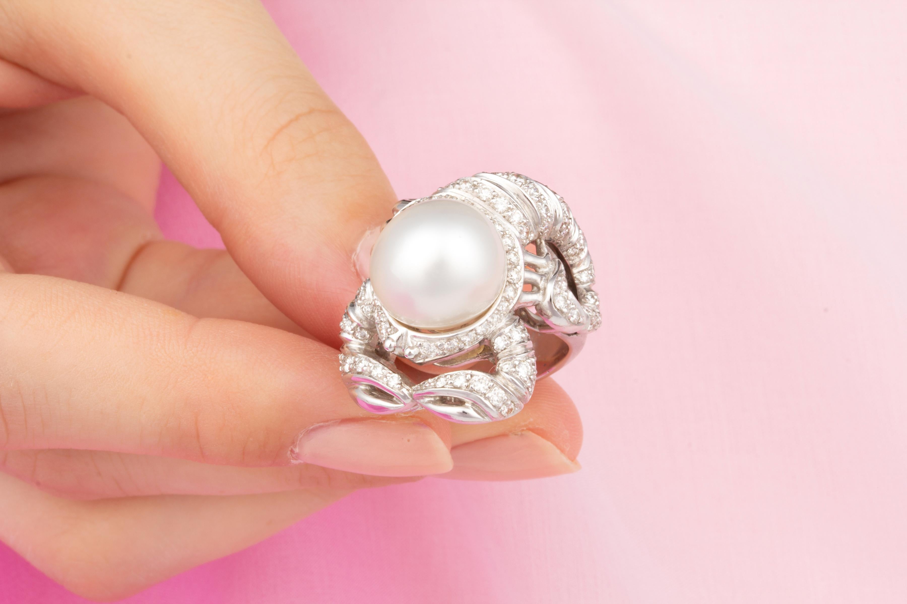 Brilliant Cut Ella Gafter Scorpio Diamond Pearl Zodiac Ring For Sale