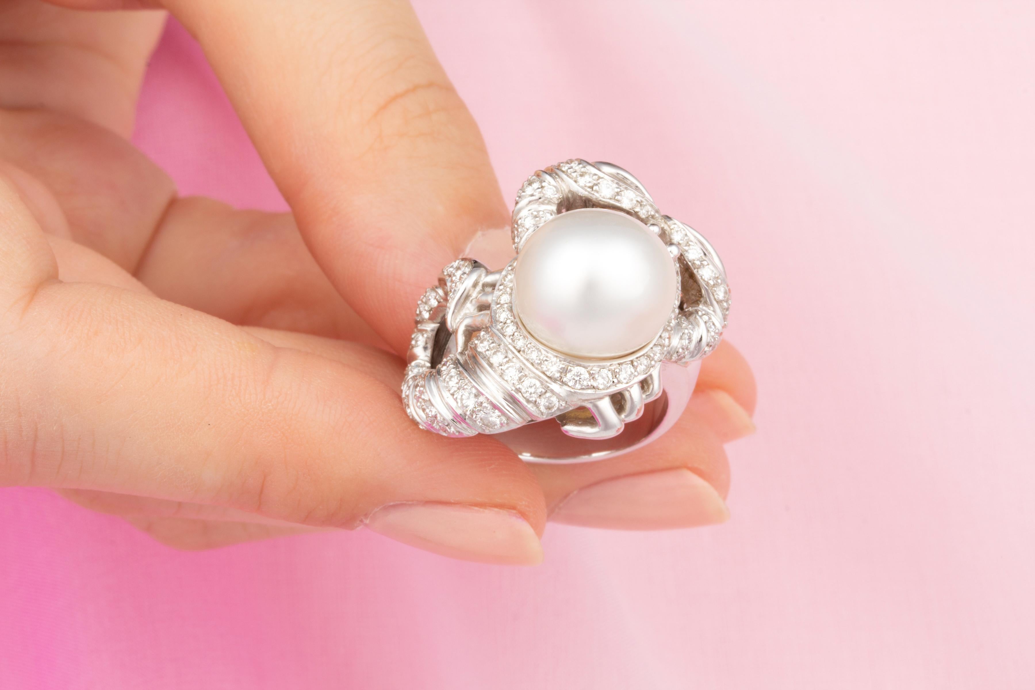 Ella Gafter Scorpio Diamond Pearl Zodiac Ring In New Condition For Sale In New York, NY