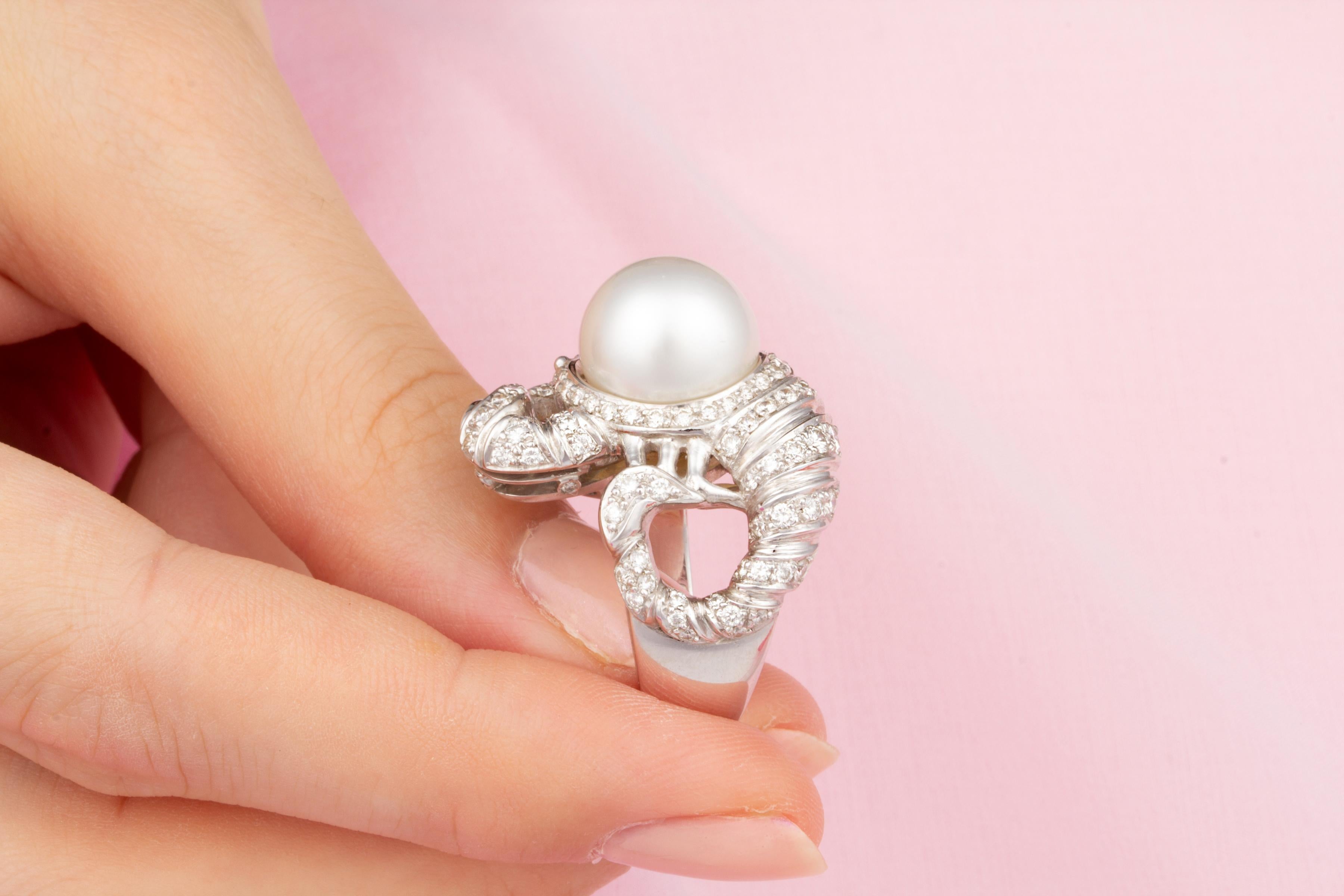 Women's or Men's Ella Gafter Scorpio Diamond Pearl Zodiac Ring For Sale
