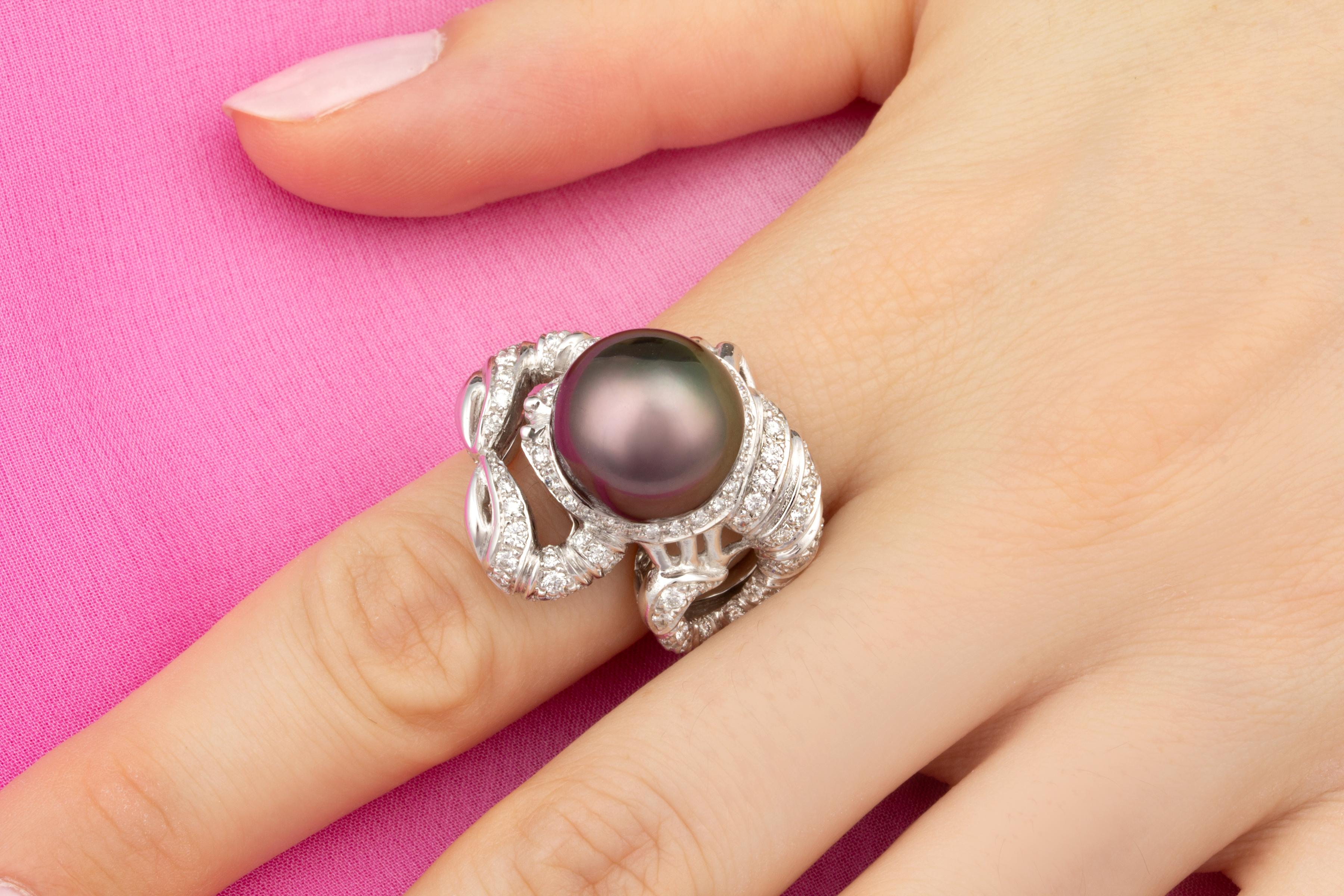 Artist Ella Gafter Scorpio Pearl Diamond Zodiac Ring  For Sale