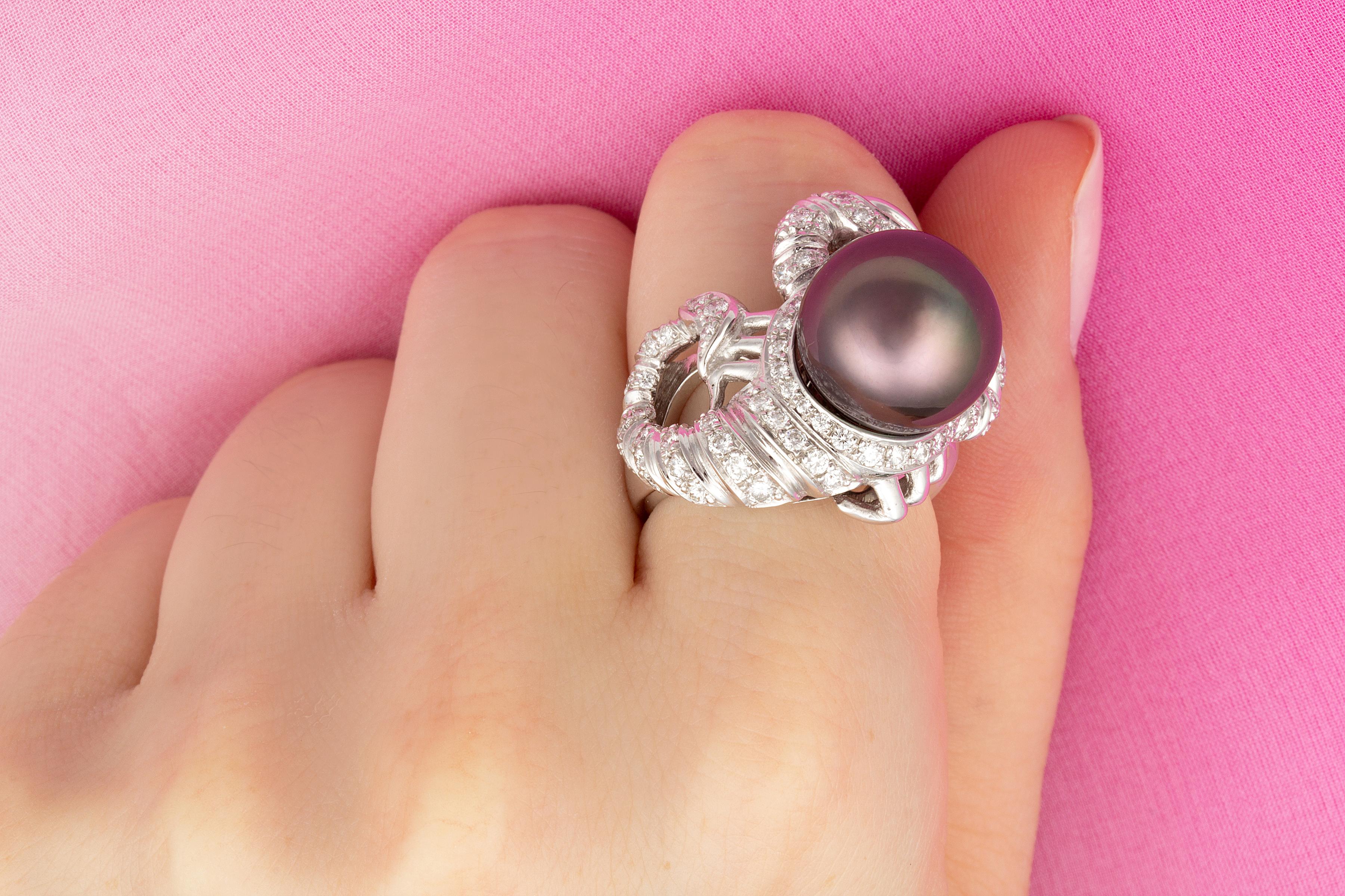 Brilliant Cut Ella Gafter Scorpio Pearl Diamond Zodiac Ring  For Sale
