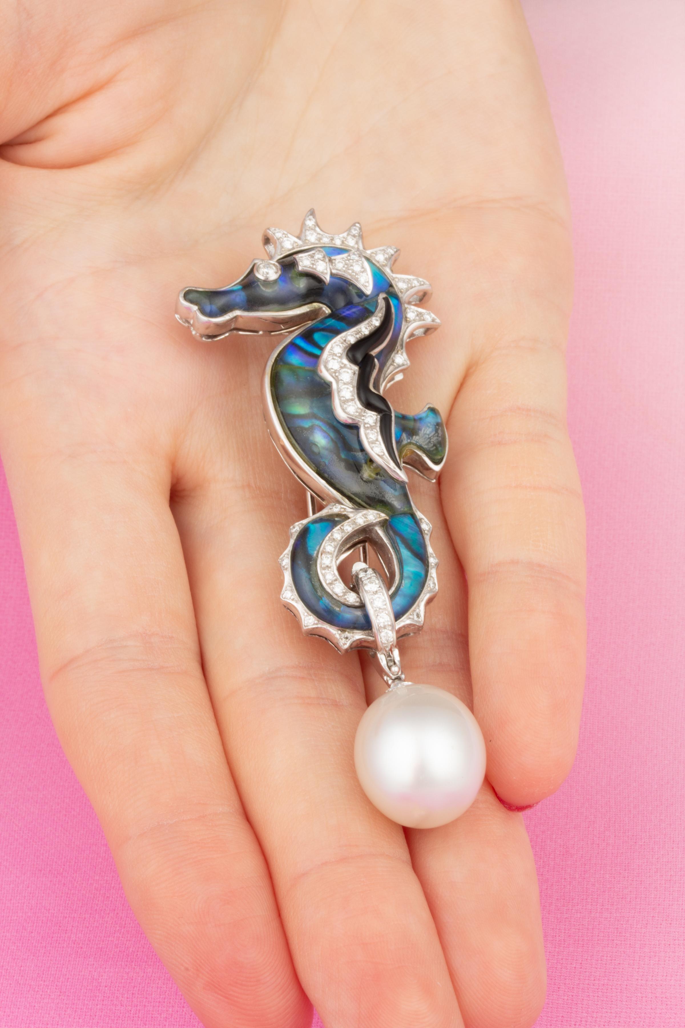 Ella Gafter Seahorse Diamond Brooch Pin In New Condition For Sale In New York, NY