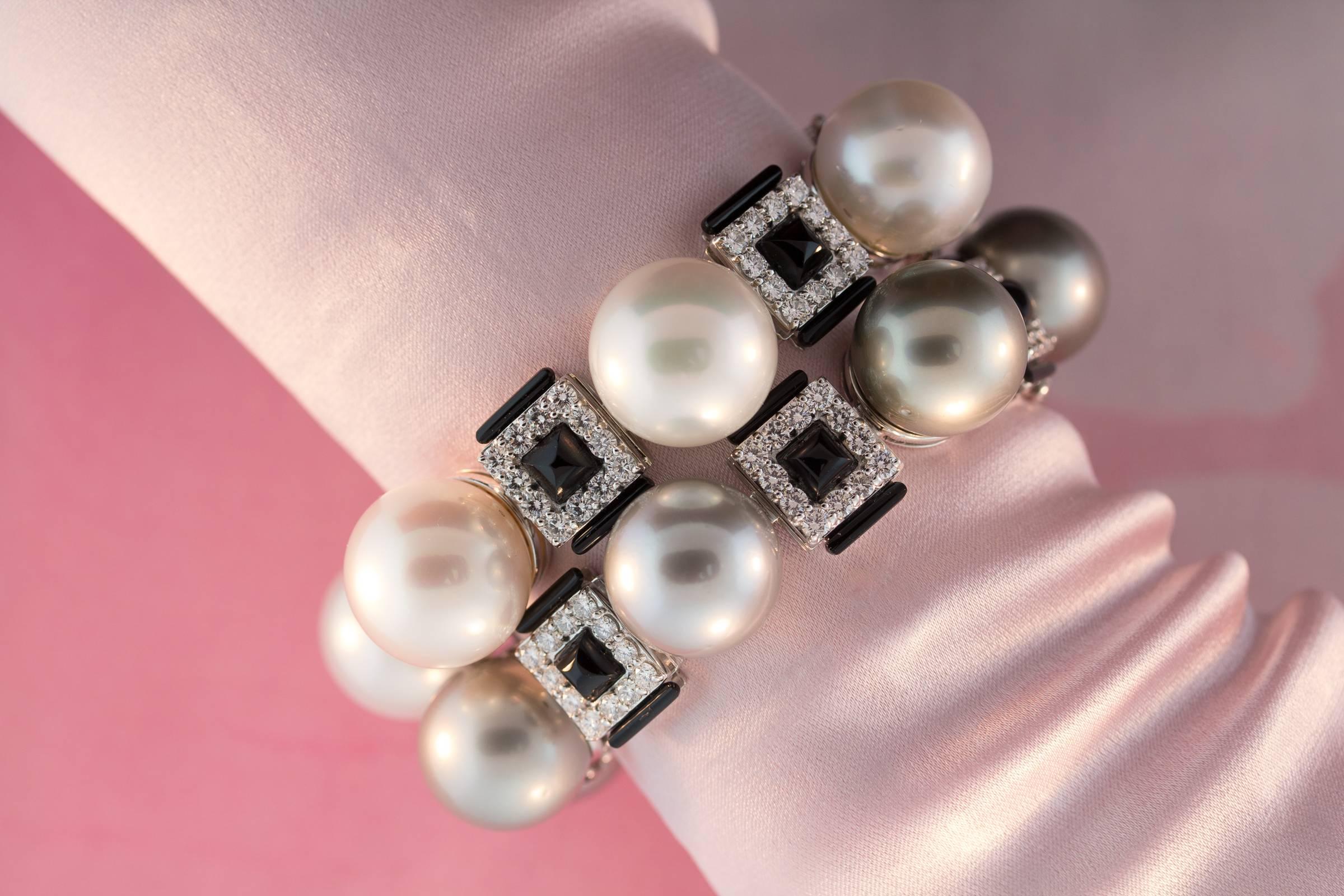 Bracciale con perle di Tahiti e diamanti Art Déco Design/One di Ella Gafter in vendita 8