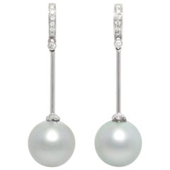 Ella Gafter 14mm Silber Tahiti-Perlen-Diamant-Tropfen-Ohrringe