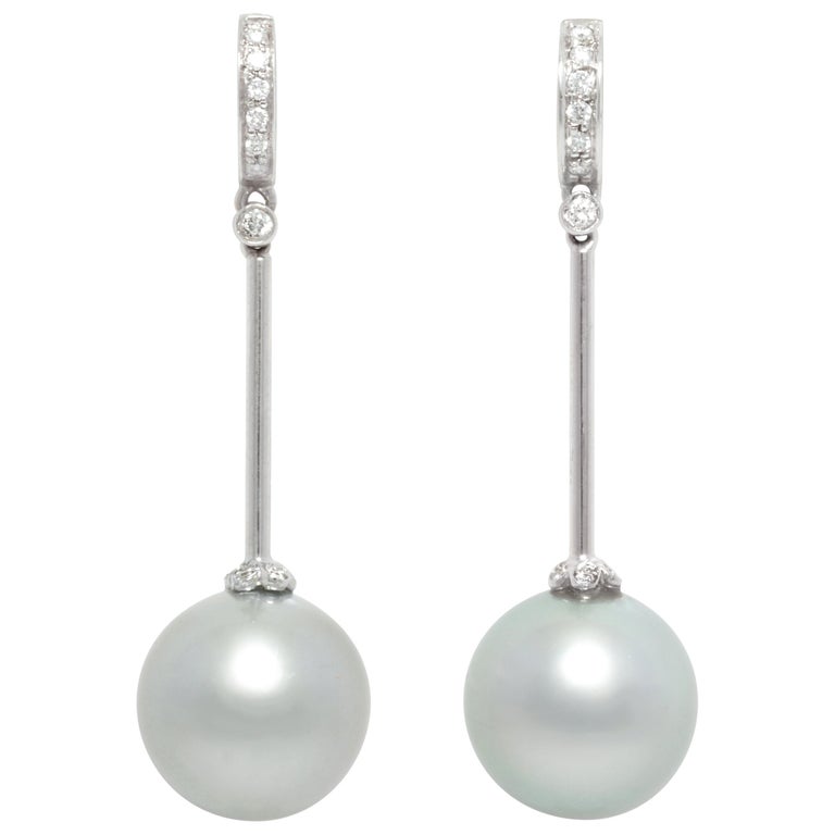 Boucles D'oreilles Goutte En Argent Sterling 925 - Perle De Tahiti & Topaze Blanche - 11mm - Neuf Sans Emballage