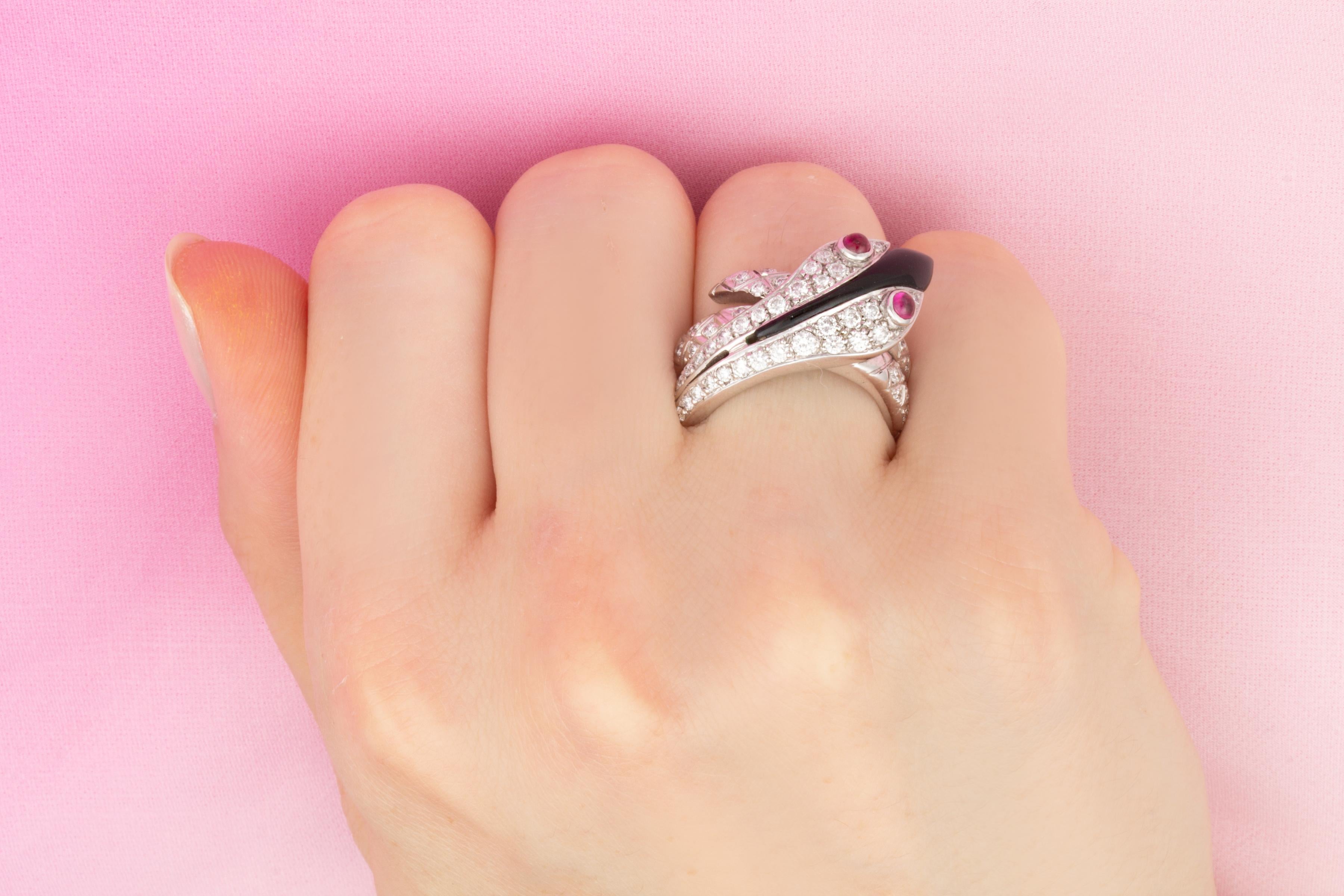 Brilliant Cut Ella Gafter Snake Ring Diamonds Ruby Onyx For Sale