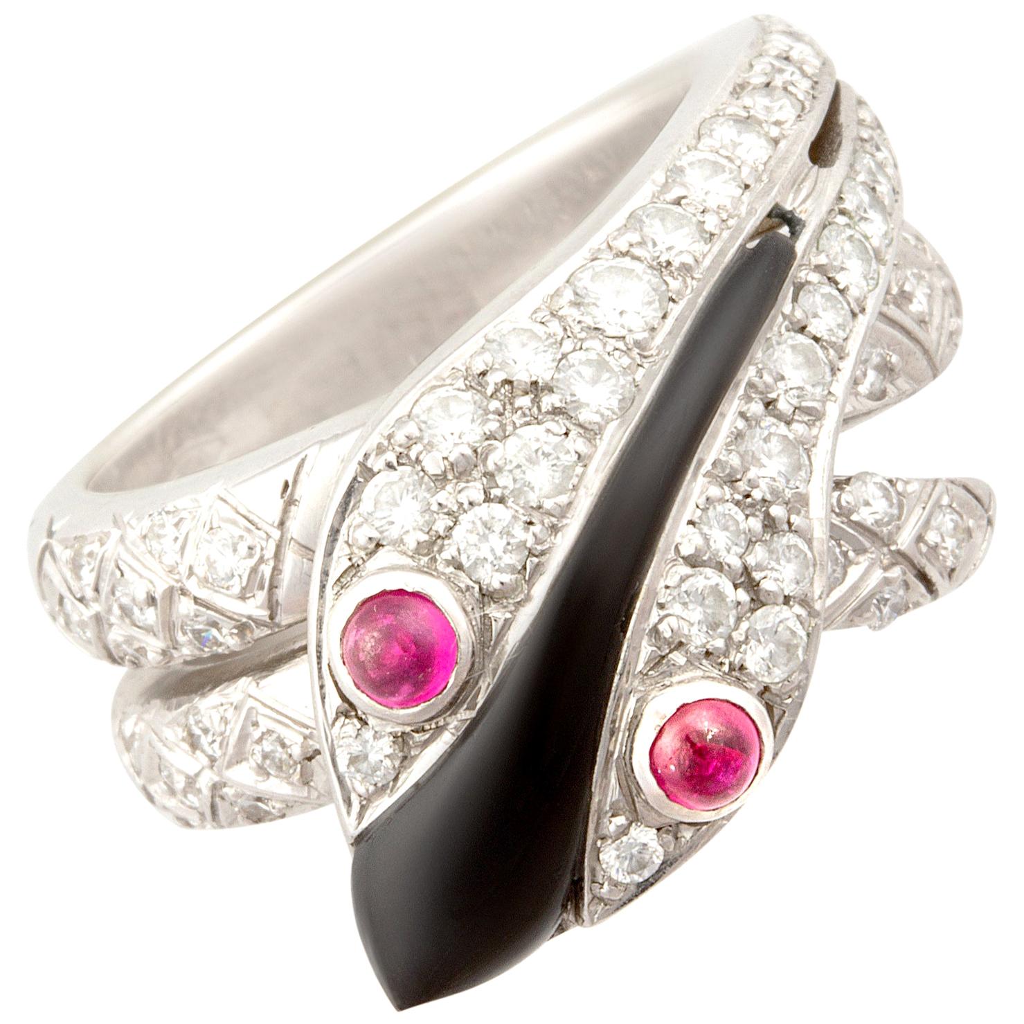 Ella Gafter Snake Ring Diamonds Ruby Onyx For Sale