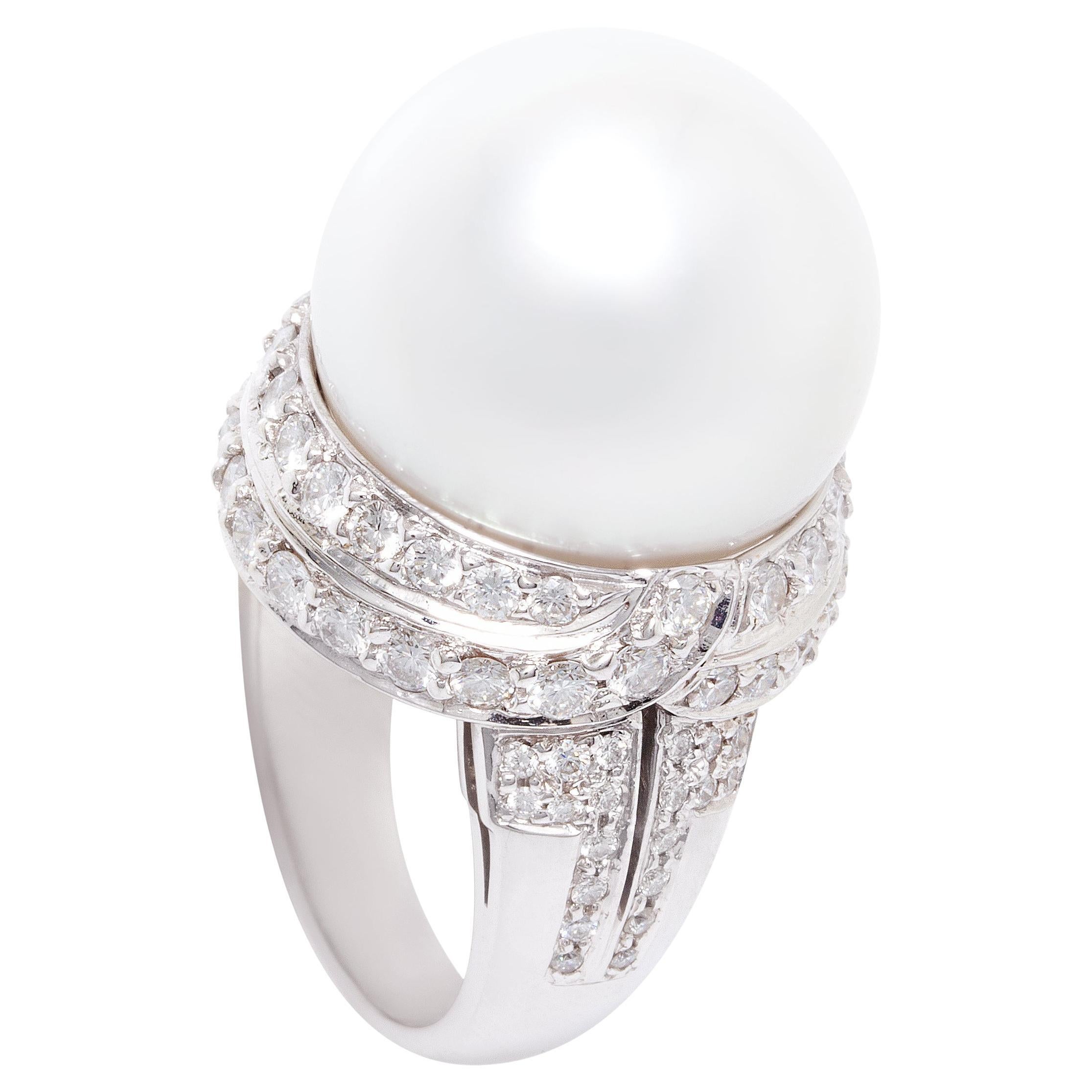 Ella Gafter South Sea Pearl 17.5mm Diamond Ring For Sale