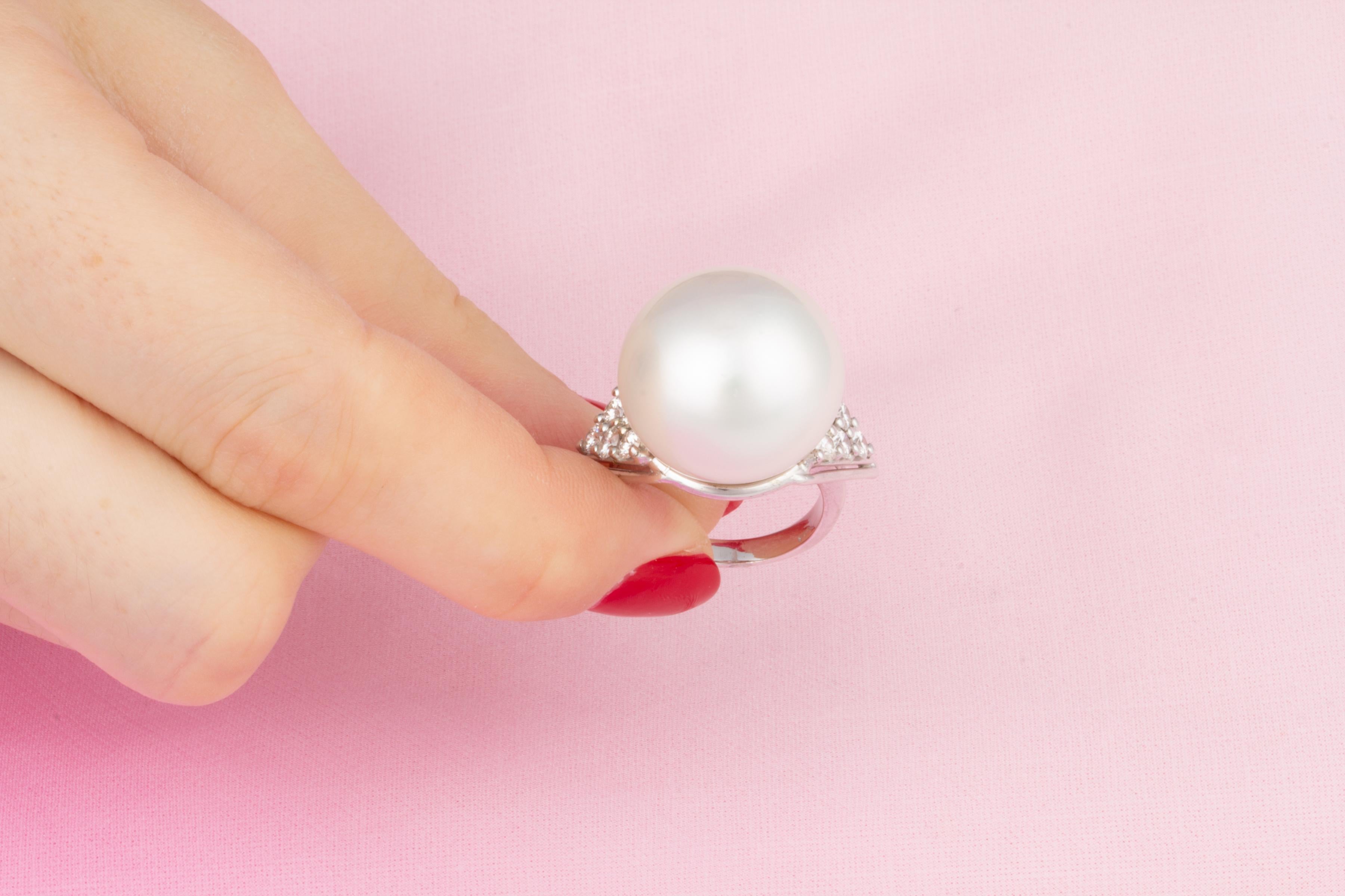 Round Cut Ella Gafter South Sea Pearl Diamond Cocktail Ring