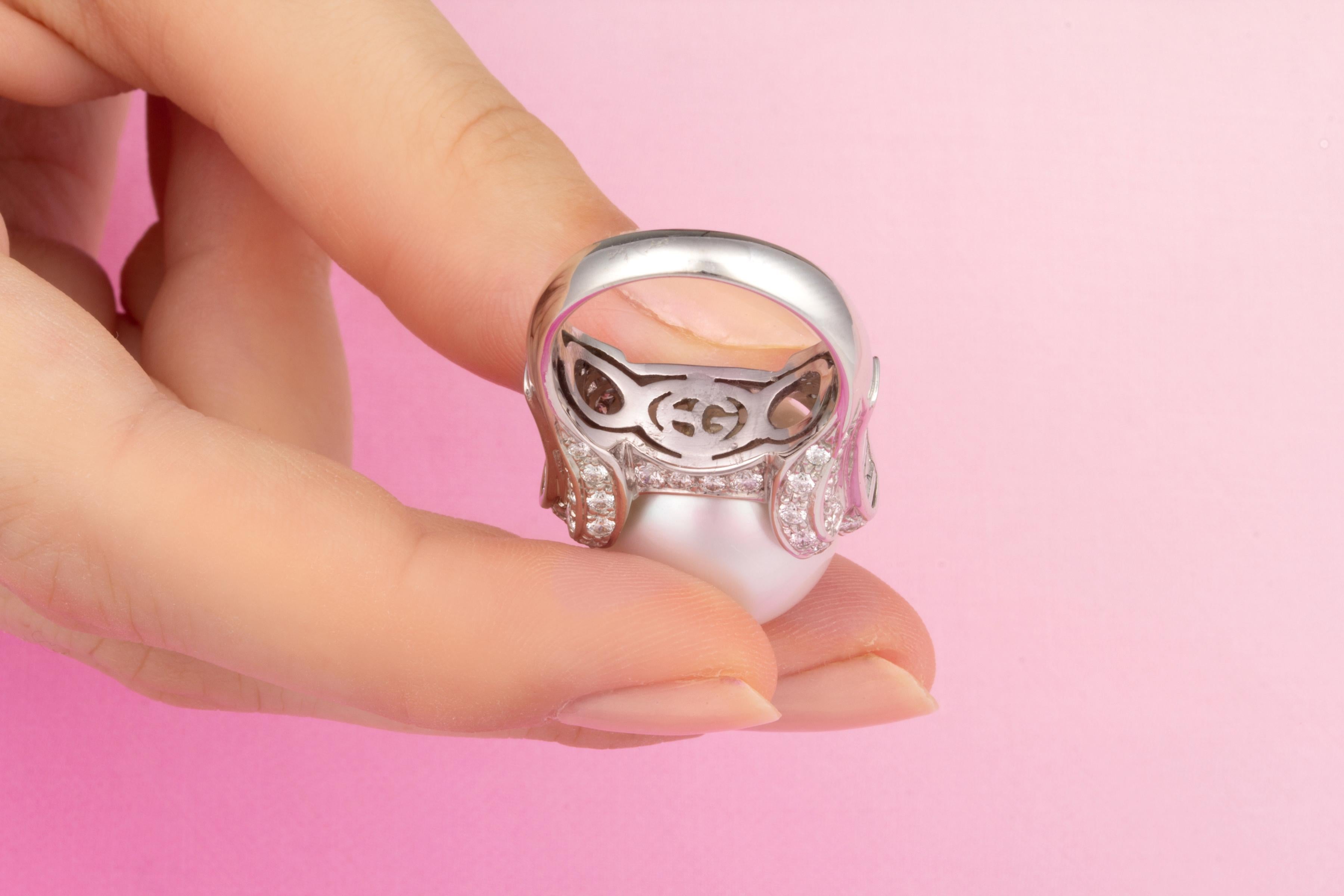 Artist South Sea Pearl and Baguette Diamond Cocktail Ring Design by Ella Gafter For Sale