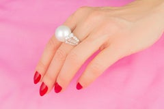 South Sea Pearl and Baguette Diamond Cocktail Ring Design by Ella Gafter