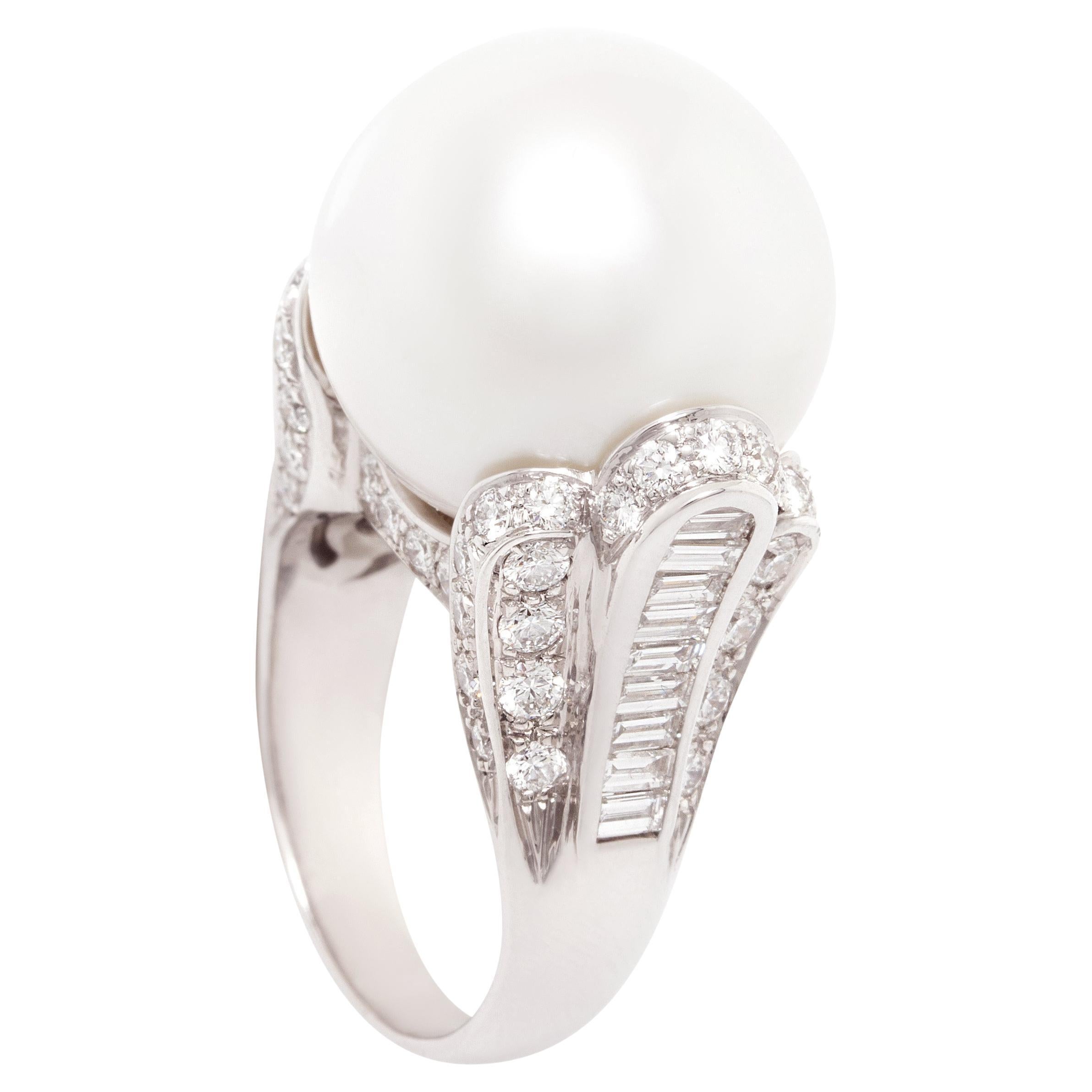 Ella Gafter South Sea Pearl 18mm Diamond Cocktail Ring
