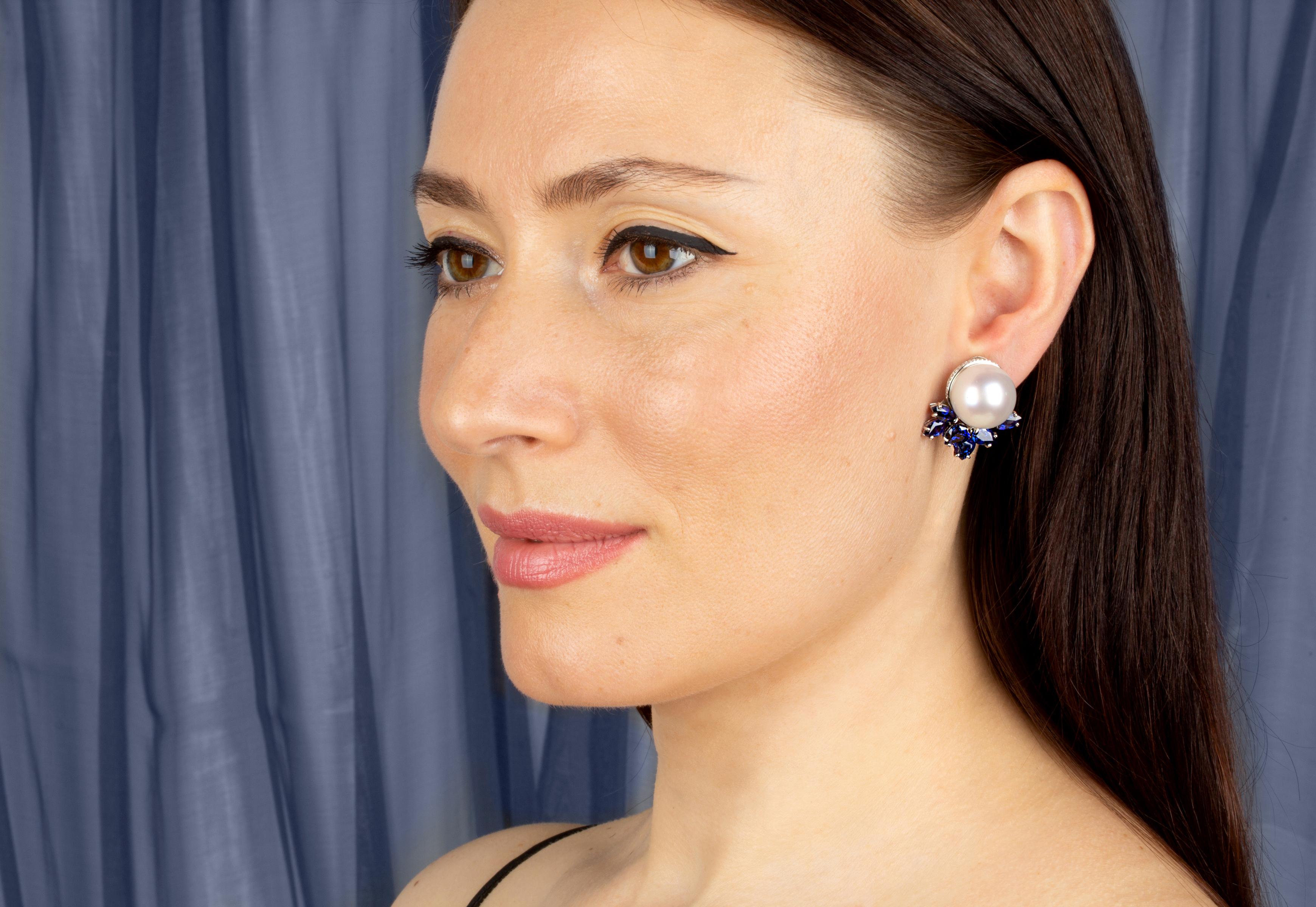 Ella Gafter Blue Sapphire and South Sea Pearl Diamond Earrings (Künstler*in)