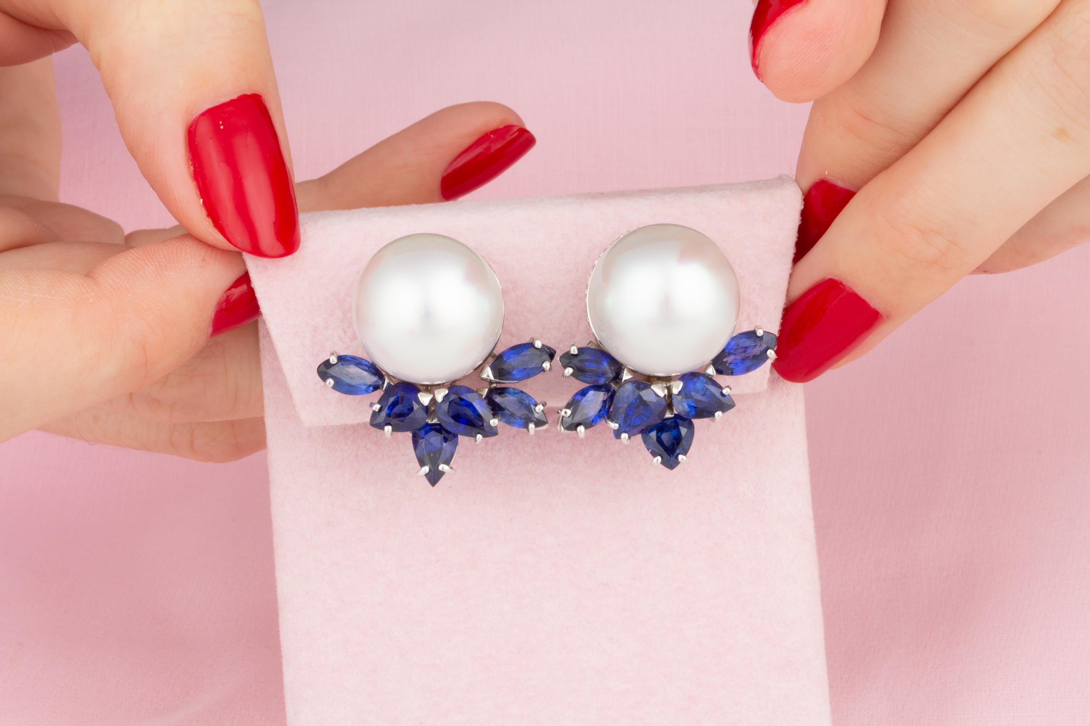 Ella Gafter Blue Sapphire and South Sea Pearl Diamond Earrings Damen