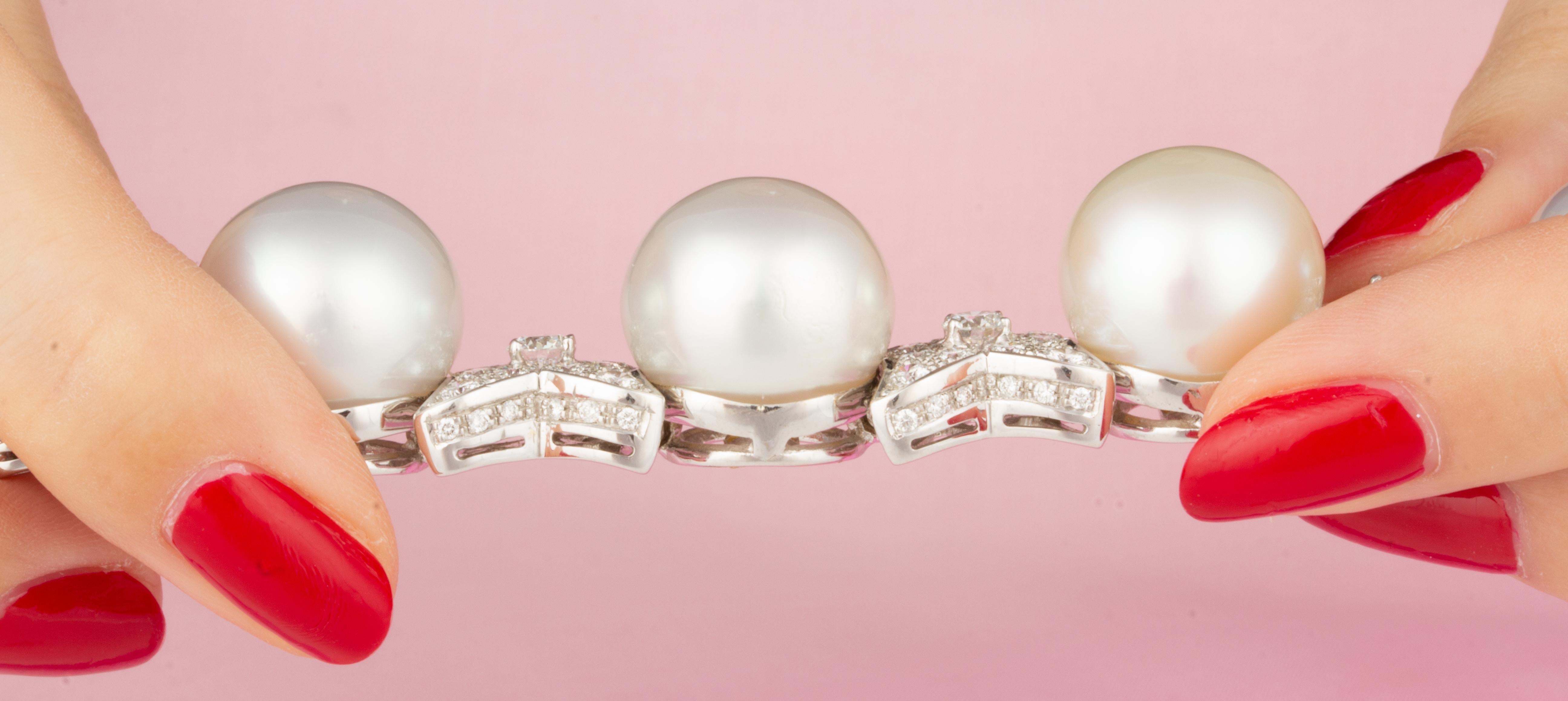Ella Gafter Diamond 16mm South Sea Pearl Cuff Bracelet  For Sale 4
