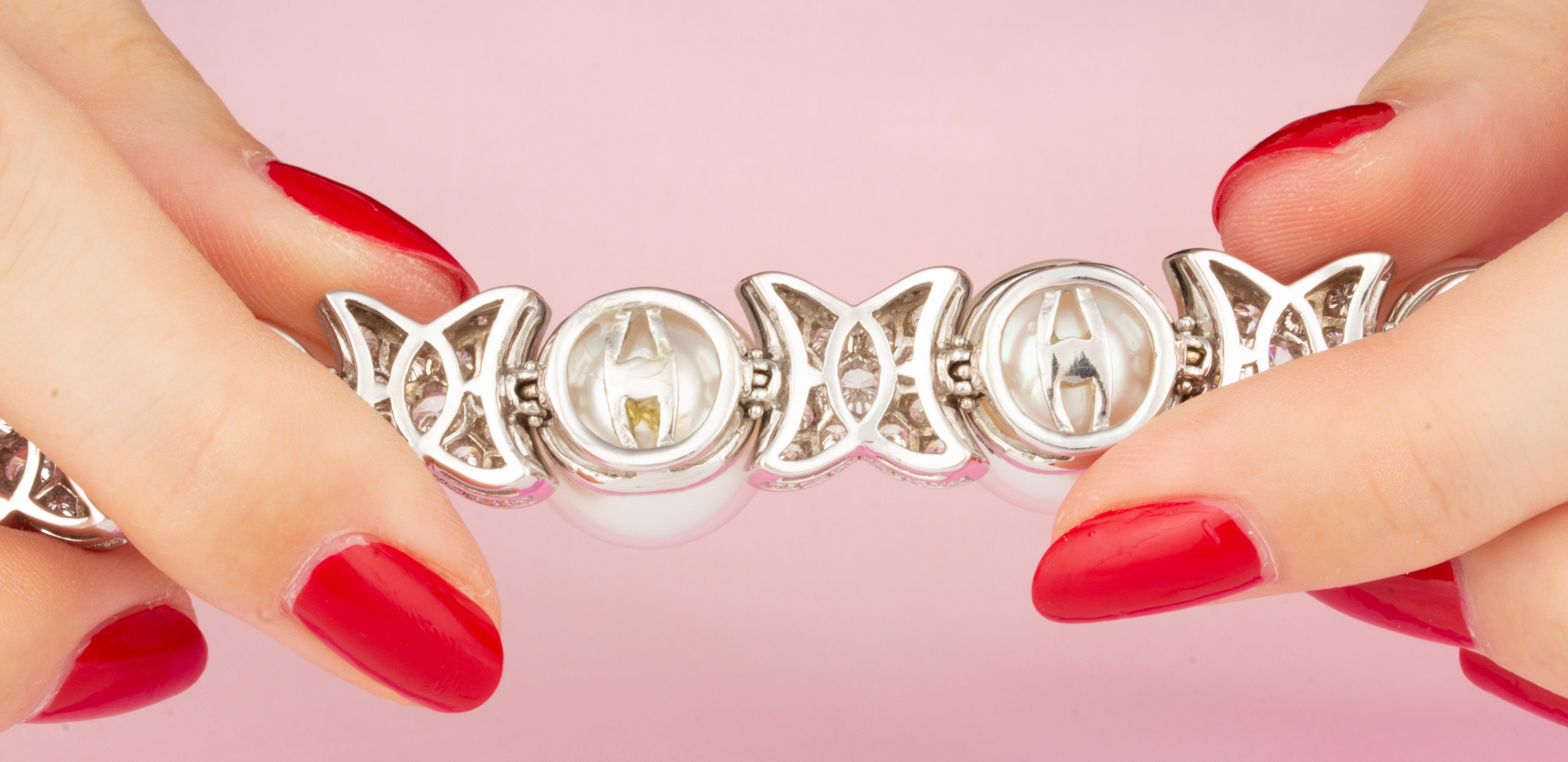 Ella Gafter Diamond 16mm South Sea Pearl Cuff Bracelet  For Sale 5