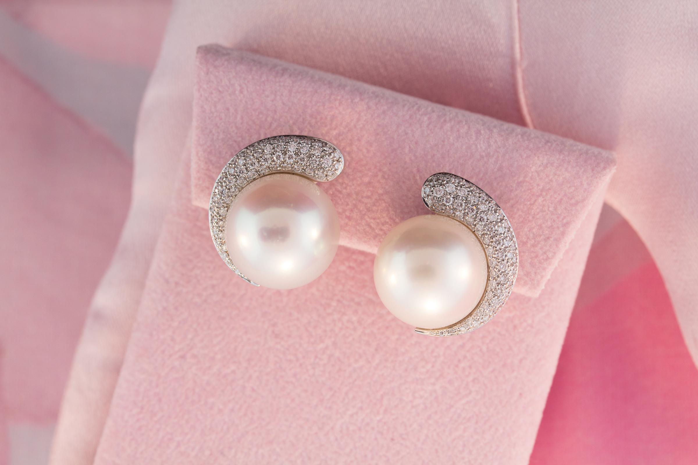 Artist Ella Gafter 16mm South Sea Pearl Diamond Earrings