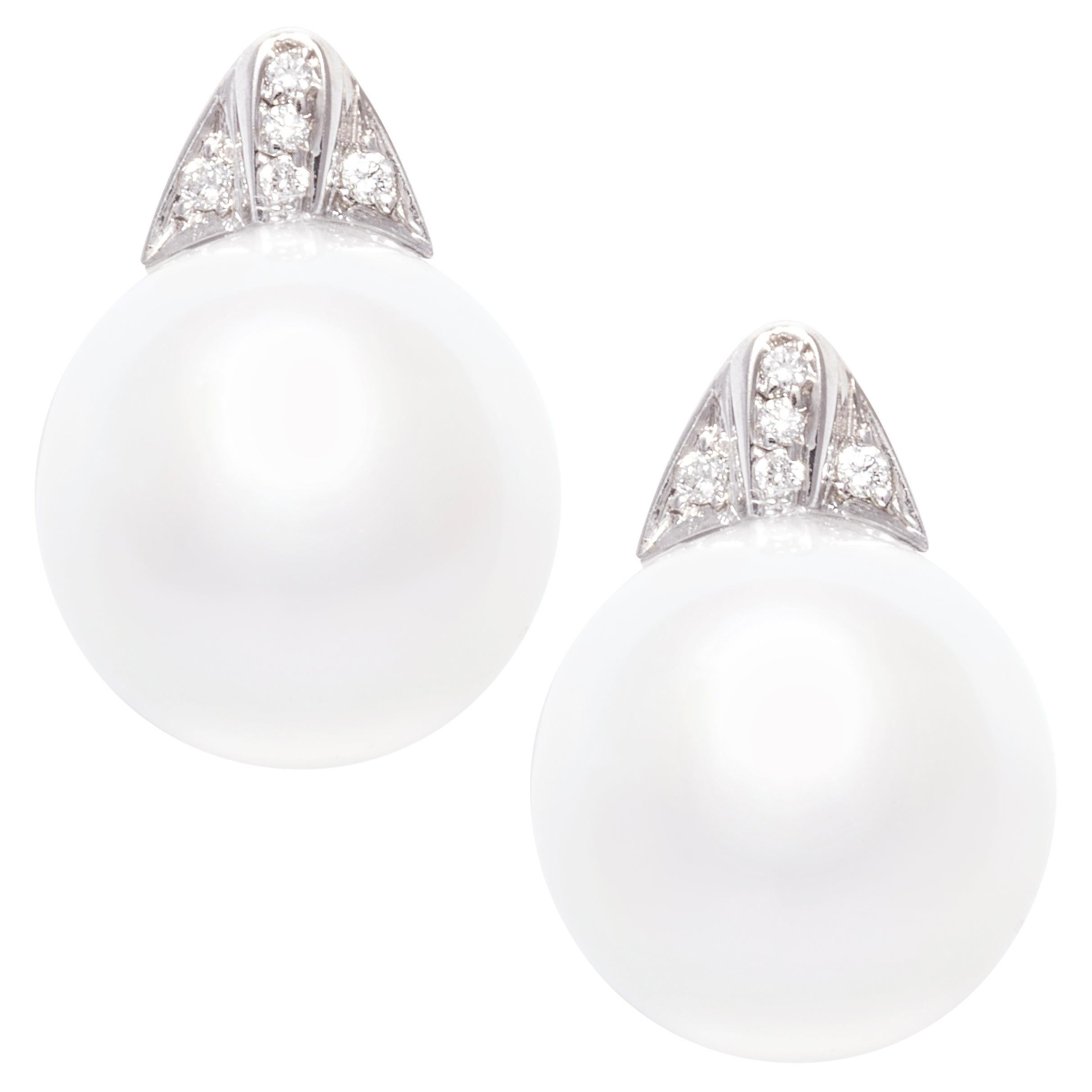 Ella Gafter South Sea Pearl Diamond Clip-On Earrings For Sale