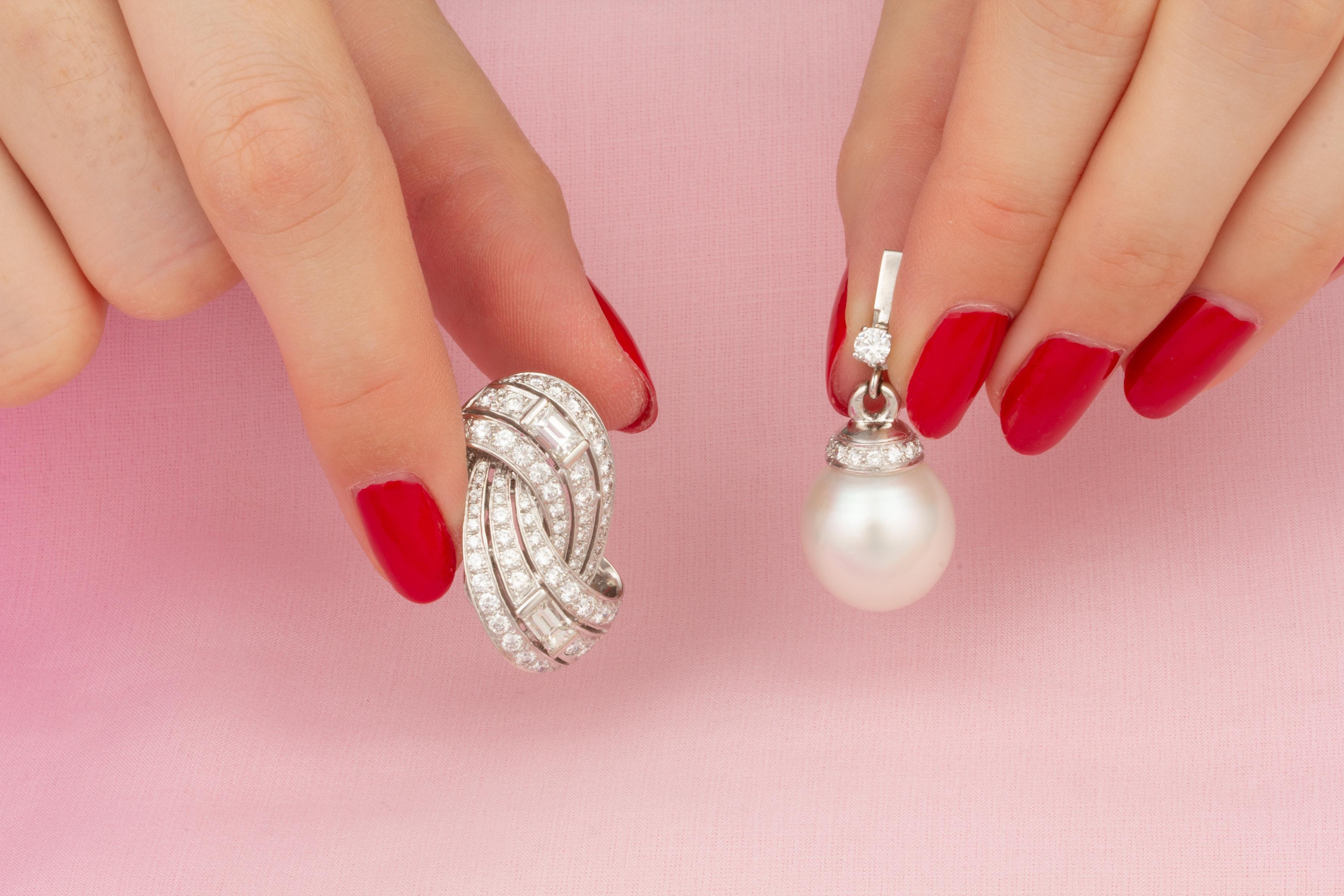 Ella Gafter 16mm South Sea Pearl Diamond Drop Earrings For Sale 4