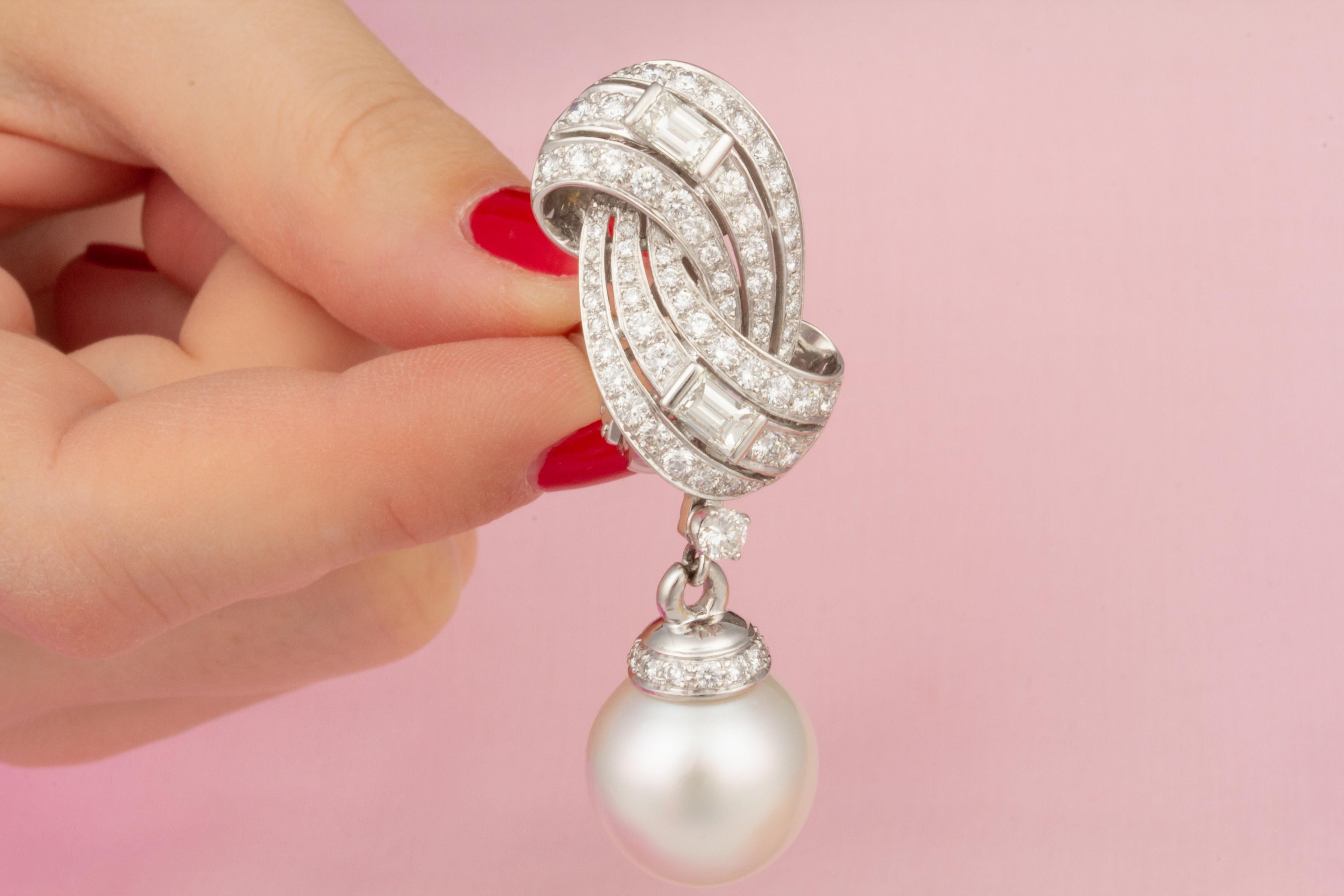 Women's Ella Gafter 16mm South Sea Pearl Diamond Drop Earrings For Sale