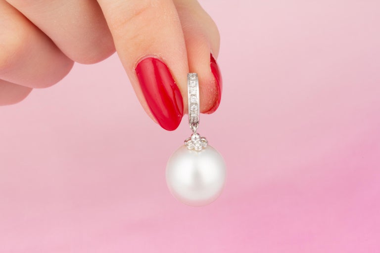 Ella Gafter 14mm South Sea Pearl Diamond Drop Earrings For Sale 1