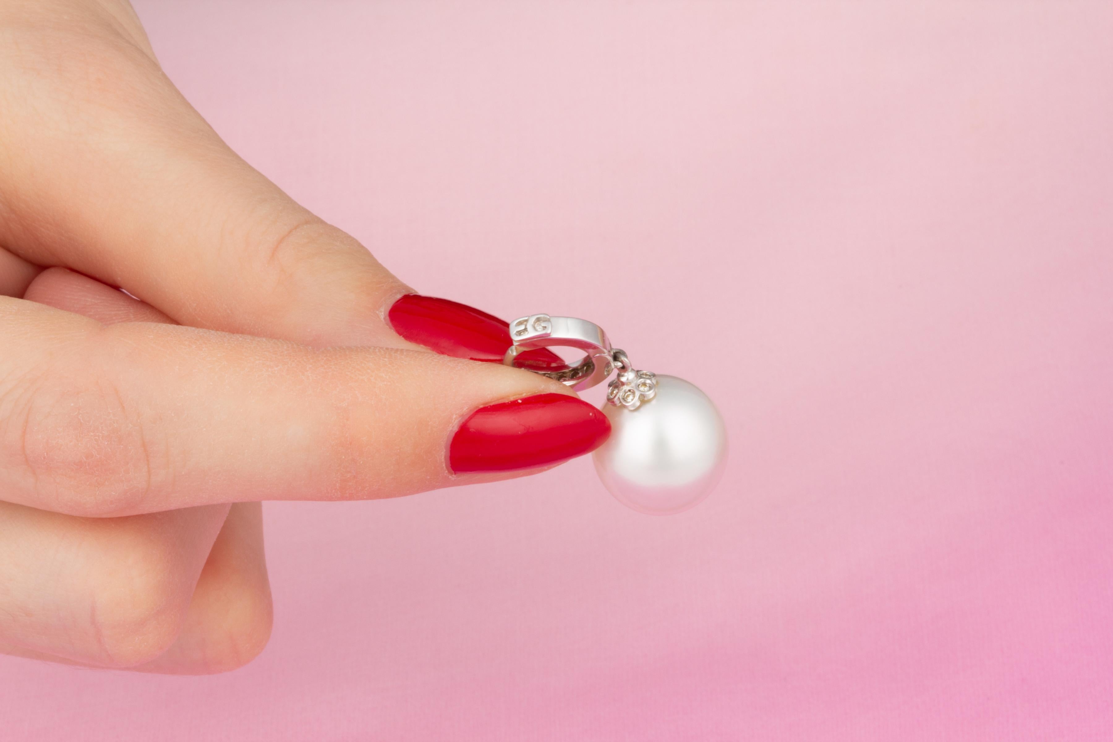 Ella Gafter 14mm South Sea Pearl Diamond Drop Earrings For Sale 2