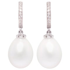 Ella Gafter Drop Shape South Sea Pearl Diamond Earrings