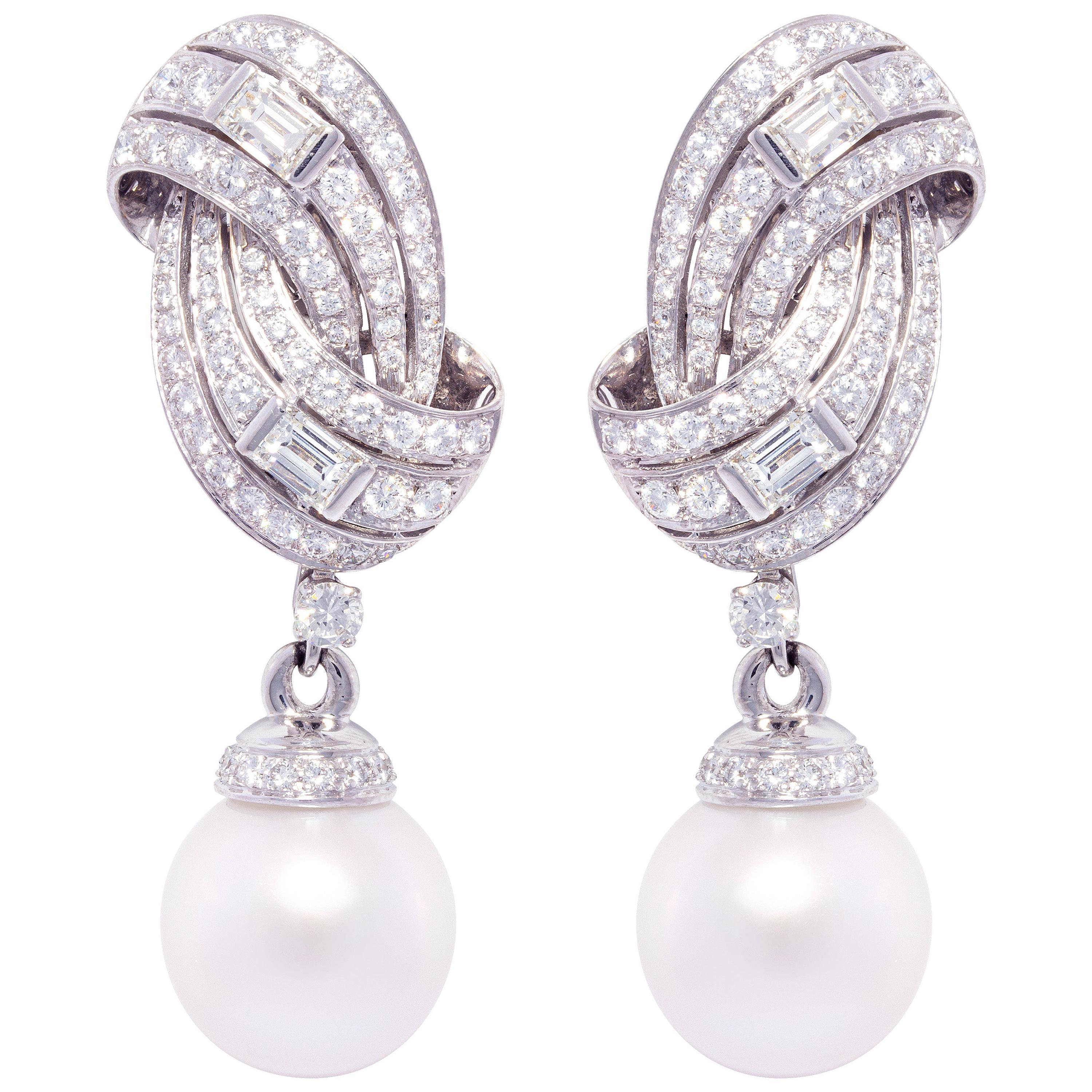 Ella Gafter 16mm South Sea Pearl Diamond Drop Earrings For Sale