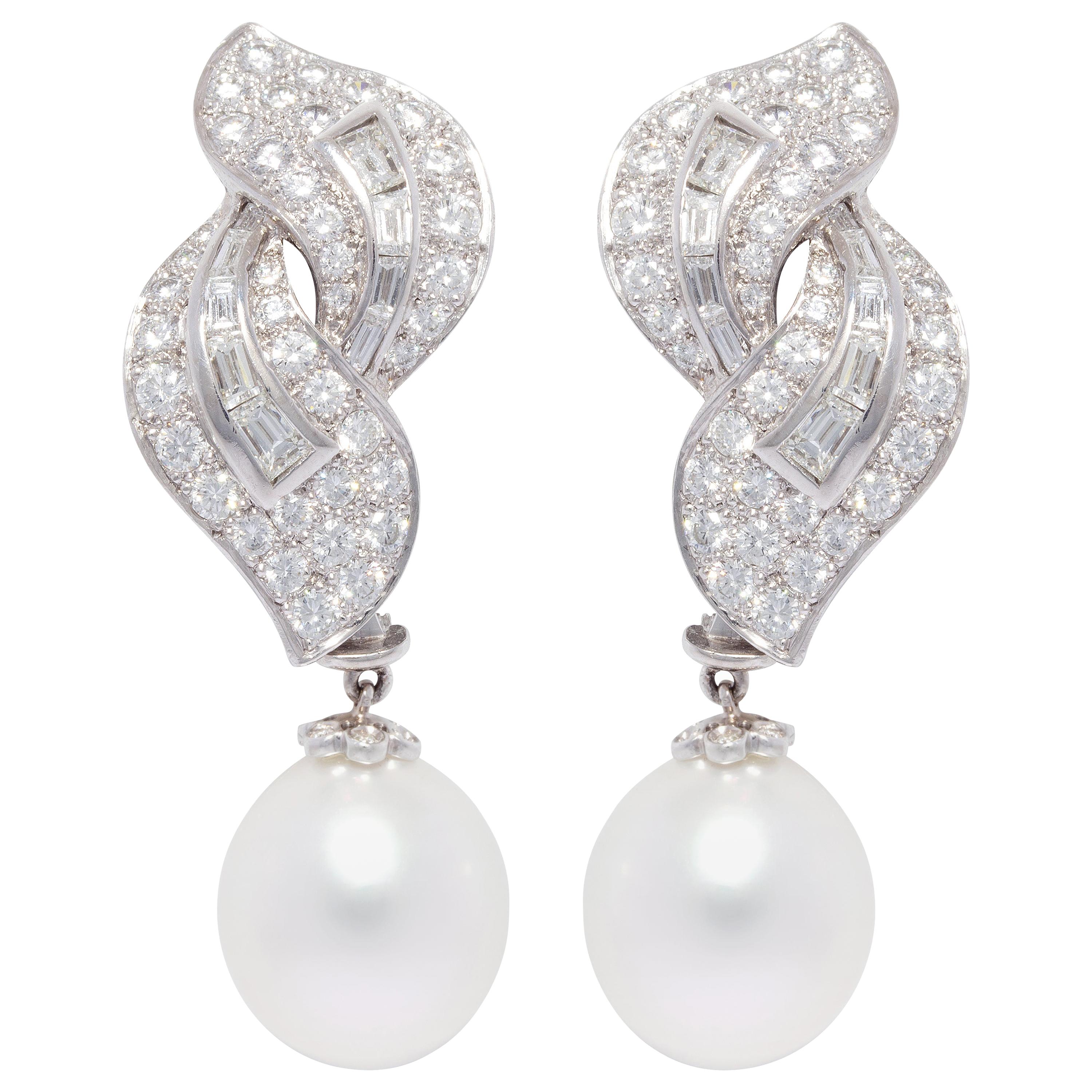 Ella Gafter South Sea Pearl Diamond Leaf Earrings