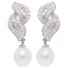 Ella Gafter South Sea Pearl Diamond Leaf Earrings