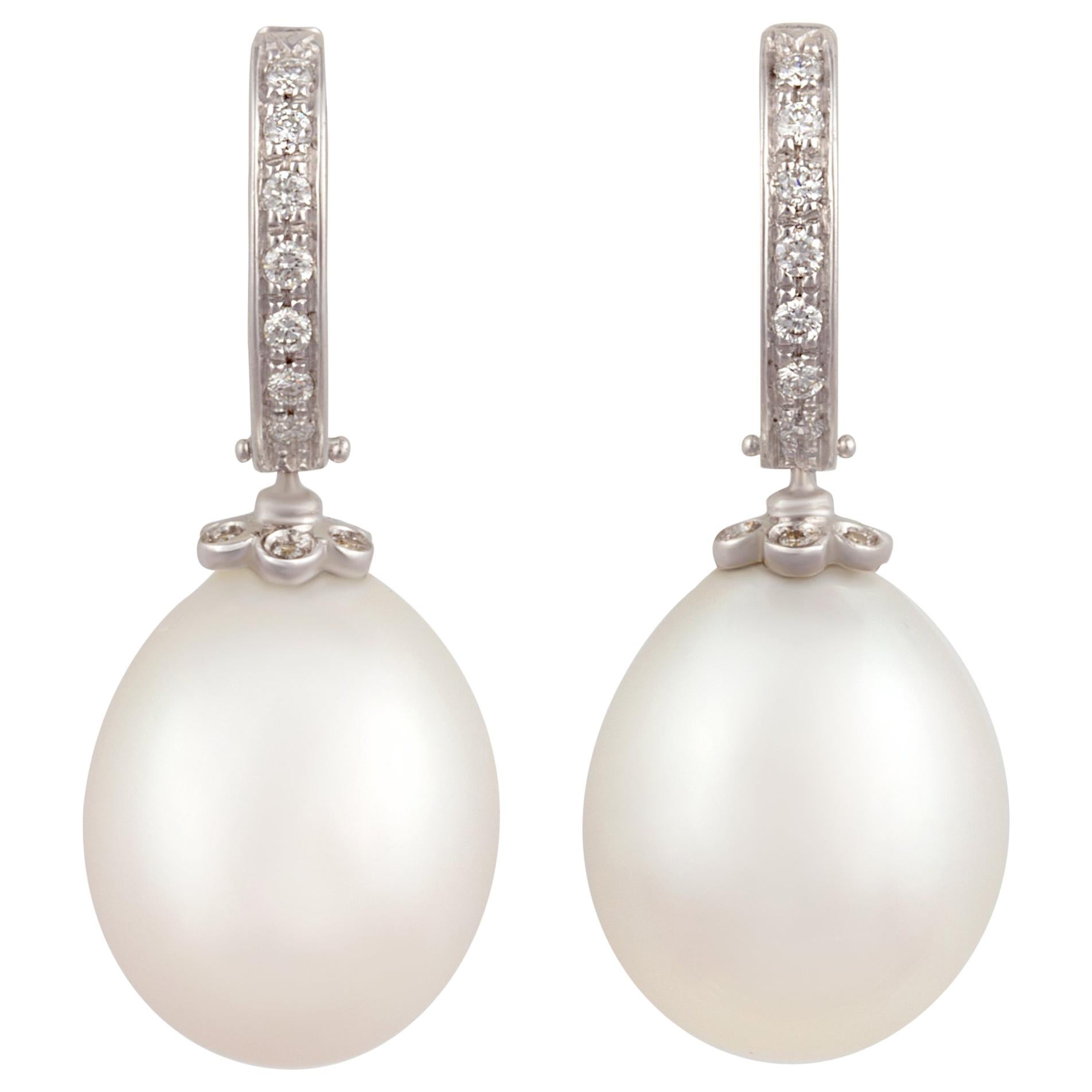 Ella Gafter Oval Pearl Diamond Drop Earrings