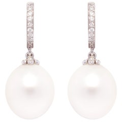 Ella Gafter 15mm South Sea Pearl Diamond Drop Earrings