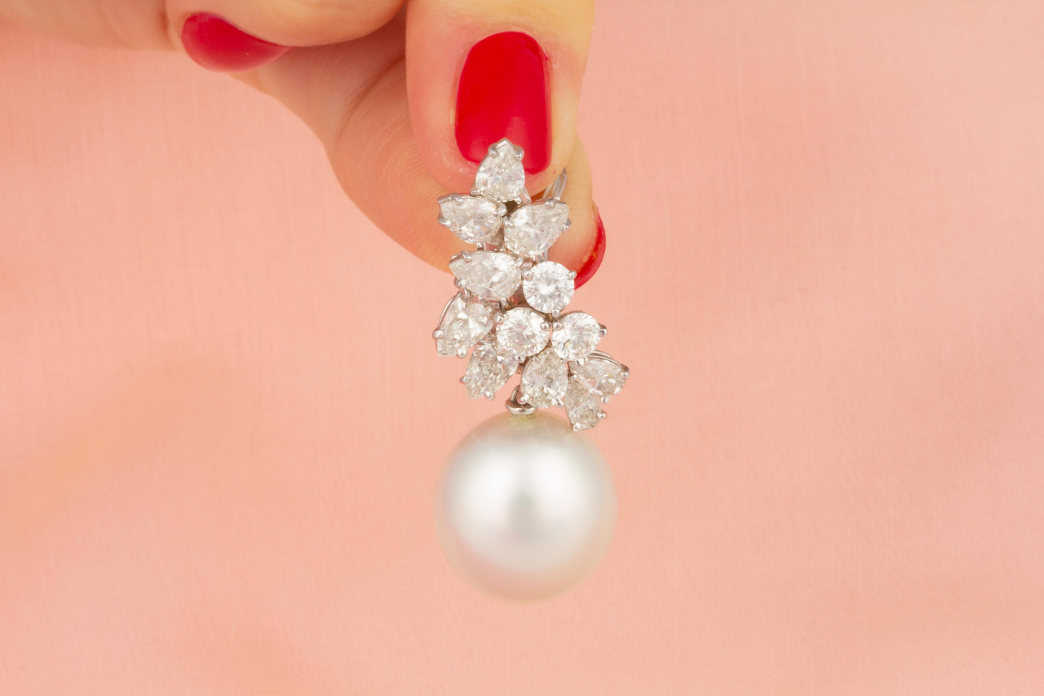 Ella Gafter Pearl Diamond Cluster Earrings In New Condition For Sale In New York, NY