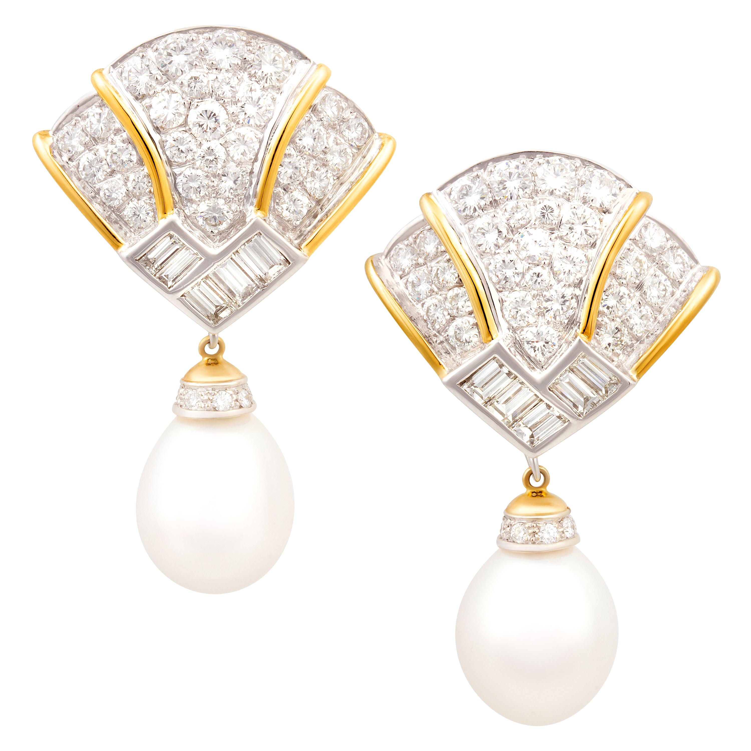 Ella Gafter 14.5mm South Sea Pearl Diamond Earrings For Sale