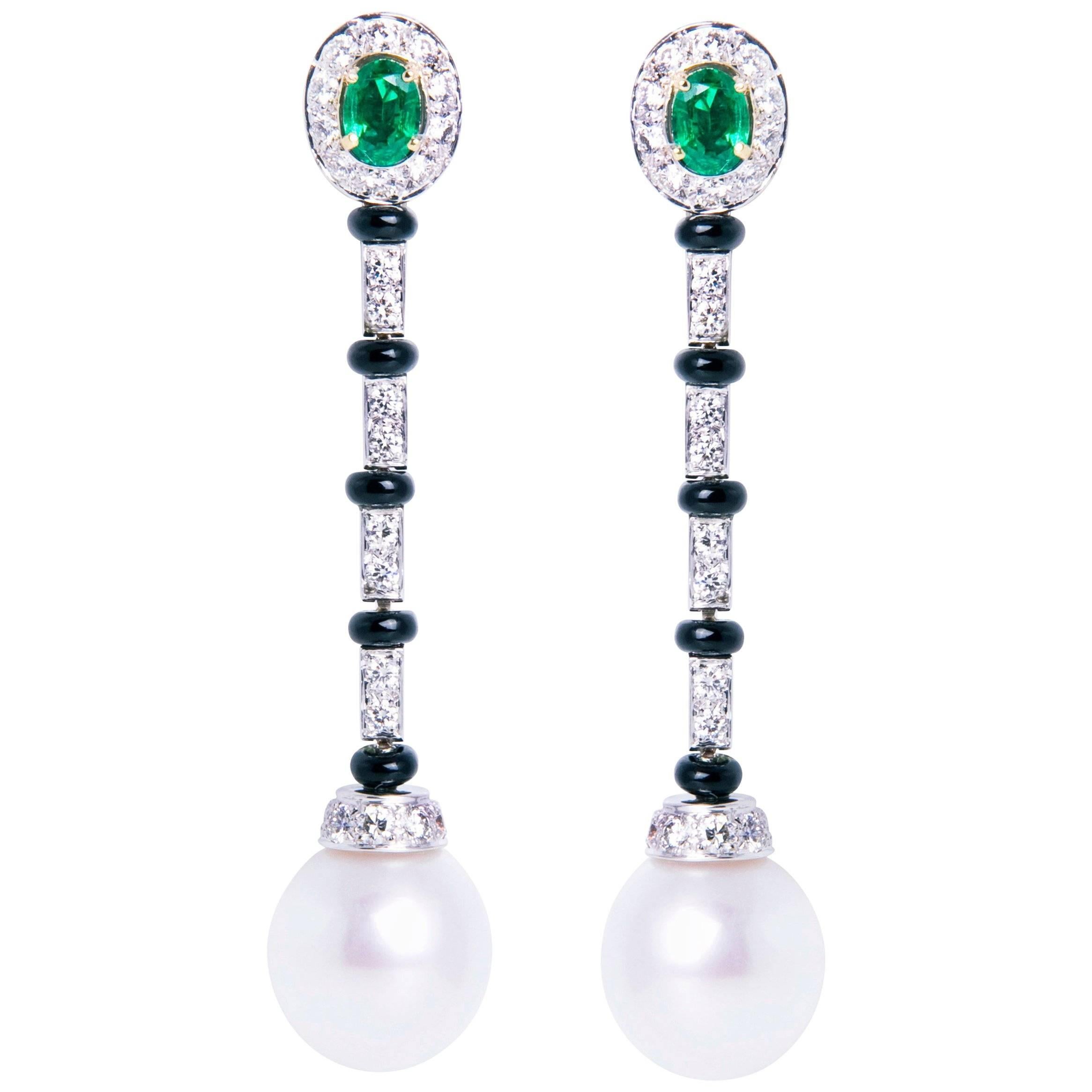 Ella Gafter Emerald South Sea Pearl Diamond Earrings 
