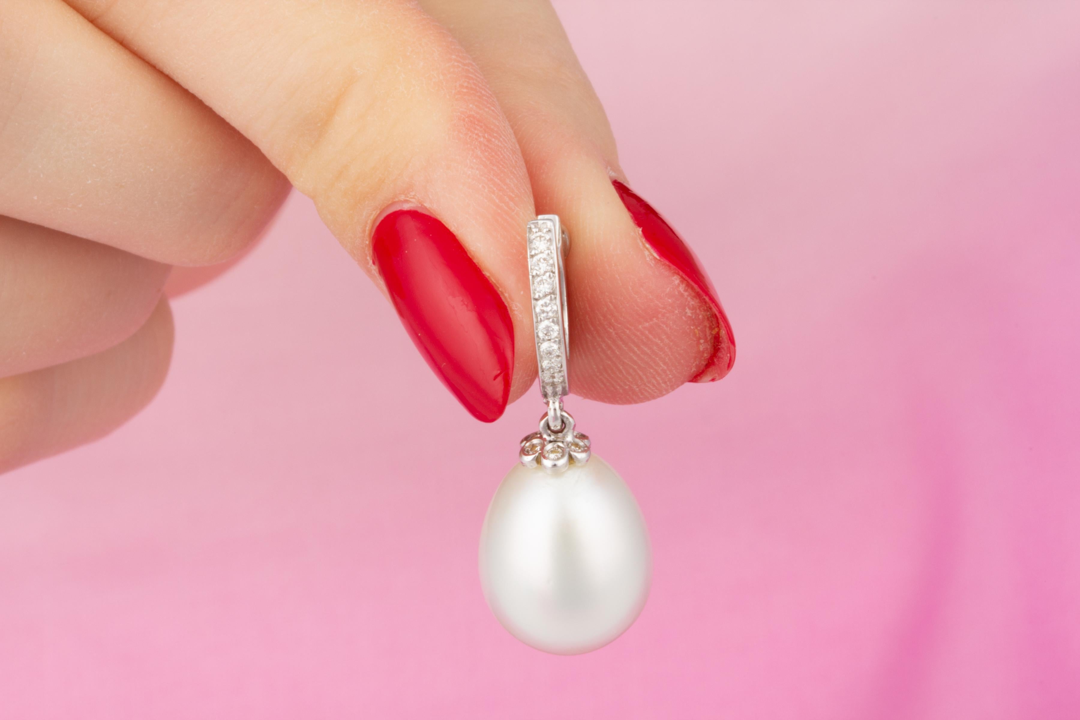 Artist Ella Gafter Drop Shape South Sea Pearl Diamond Earrings
