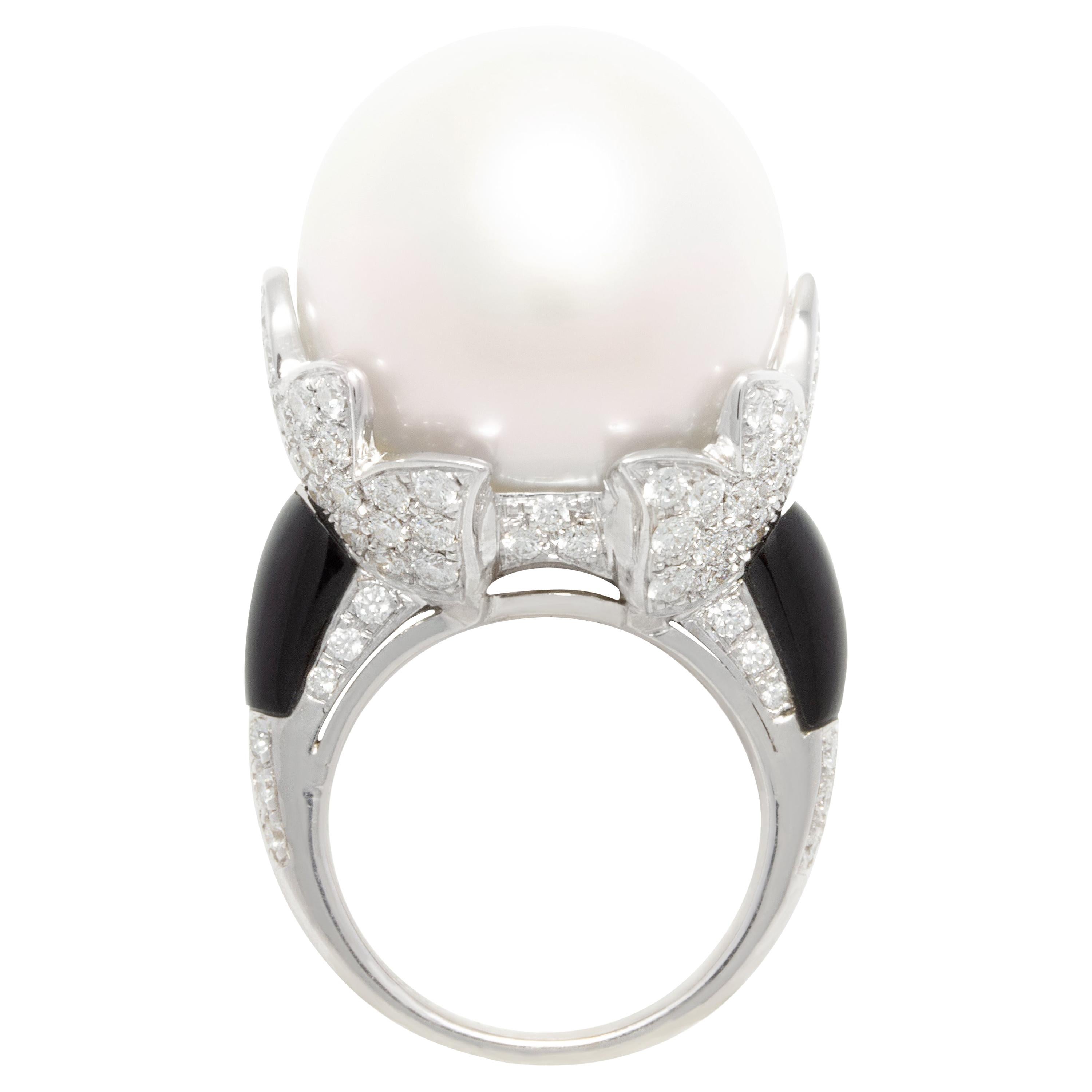 Ella Gafter Art Déco style 20mm Pearl Diamond Ring  For Sale