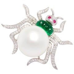 Alfiler Broche Araña Perla del Mar del Sur 18mm y Diamantes Diseño de Ella Gafter