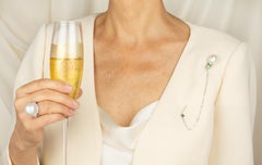 Stick Pin South Sea Pearl Emerald and Diamond Design by Ella Gafter