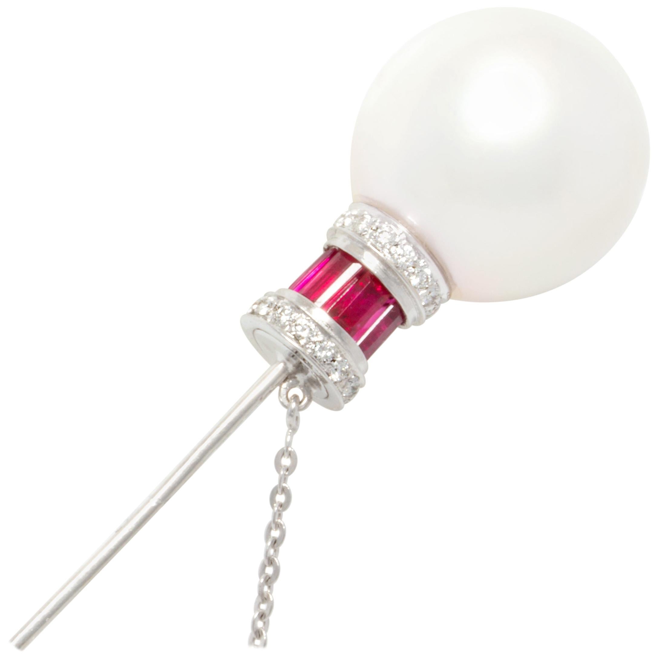 Ella Gafter South Sea Pearl Ruby Diamond Stick Pin