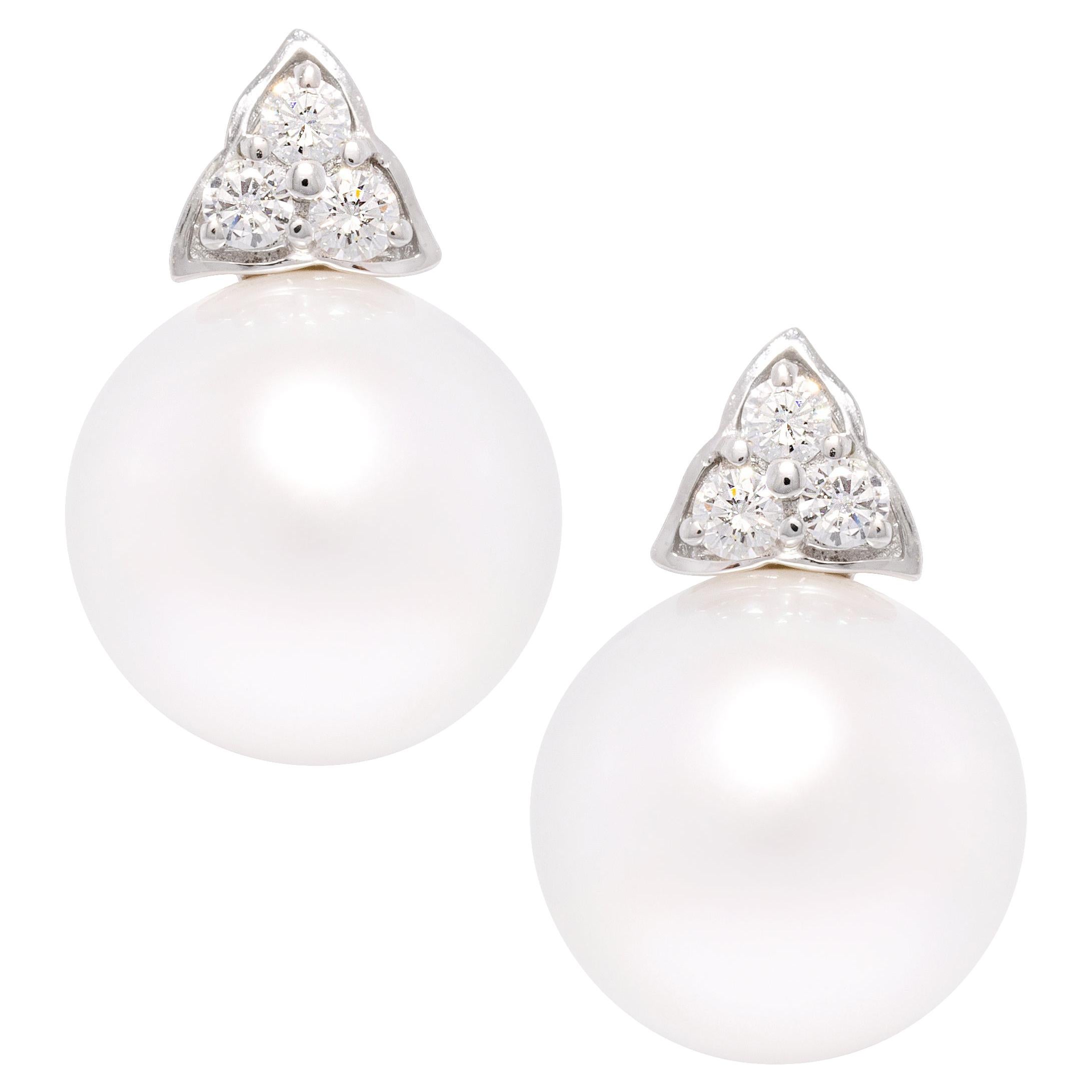 Ella Gafter 15.5mm South Sea Pearl Diamond Stud Earrings For Sale