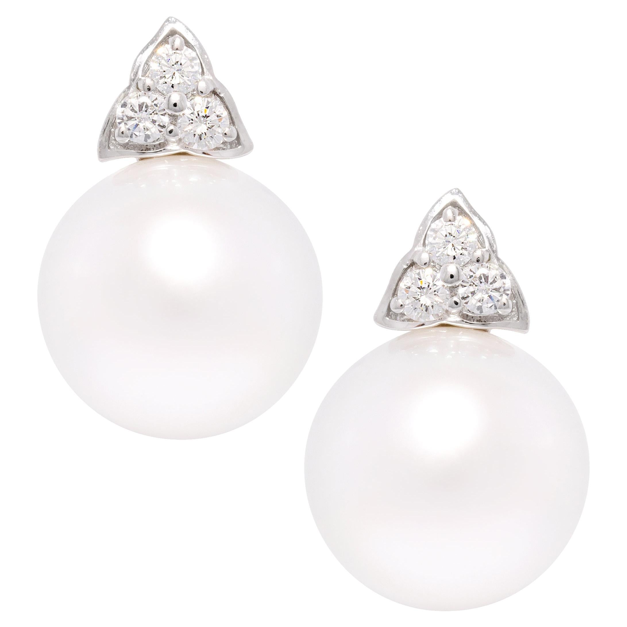 South Sea Pearl 15.5mm Diamond Clip-On Earrings Design by Ella Gafter